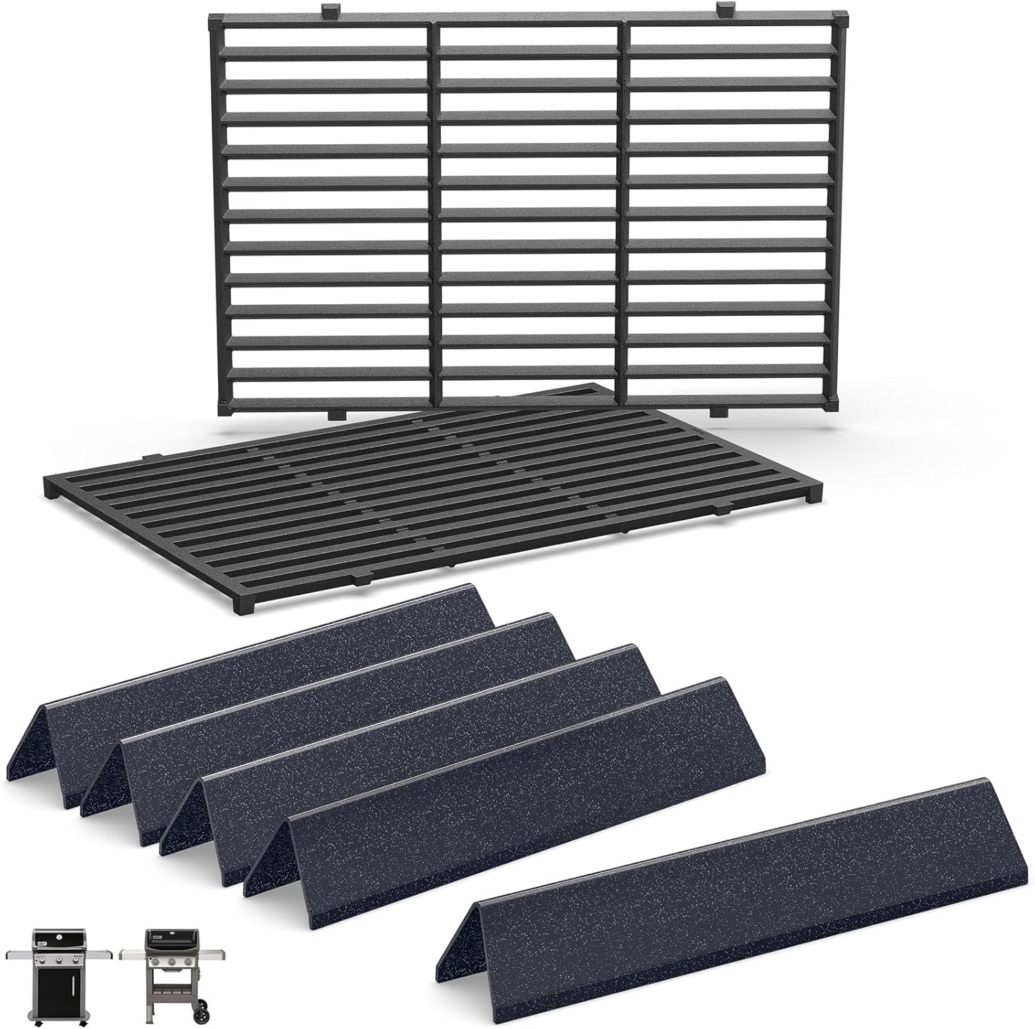 Grill Parts for Weber Spirit 300 and Spirit II 300 Series, 15.3" Flavorizer Bars & Grill Grates for Weber Spirit E-310 E-315 E-330 Series Grills with Front Control Knobs, Replace for Weber 7636 7638 Cast Iron & Porcelain Steel Fits Spirit 300 and Spirit II 300 With Front Knobs