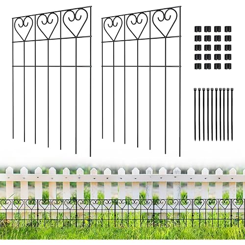MIXXIDEA 10ft Decorative Garden Fence, Metal Black Garden Fence Border, Wrought Iron Garden Fence, Animal Barrier Landscape Fencing Edge Flower Bed Border Outdoor(10 pk)