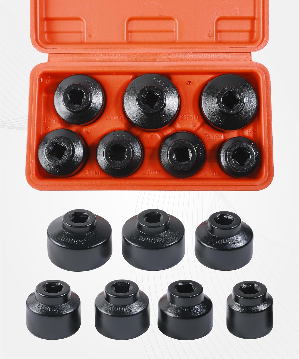 7PCS Oil Filter Wrench Set,Car Accessories 24mm,27mm,29mm,30mm,32mm,36mm,38mm Oil Filter Socket Set,Automotive Replacement Wrench Removal Tool Kit,Suitable for Most Cars SUVs Etc