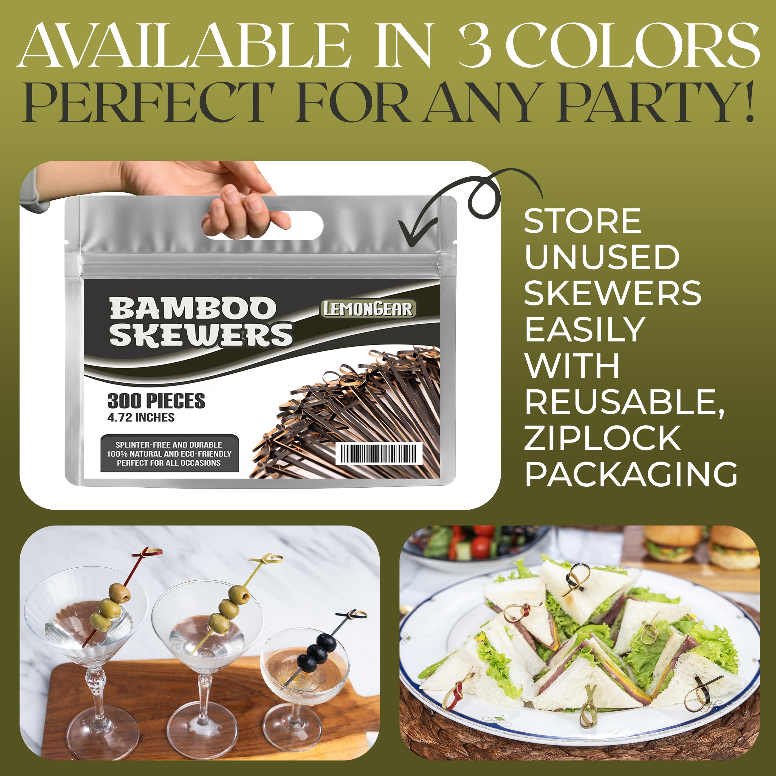 100pcs Decorative Bamboo Cocktail Picks - 4.7 Inch Reusable Skewers For Parties