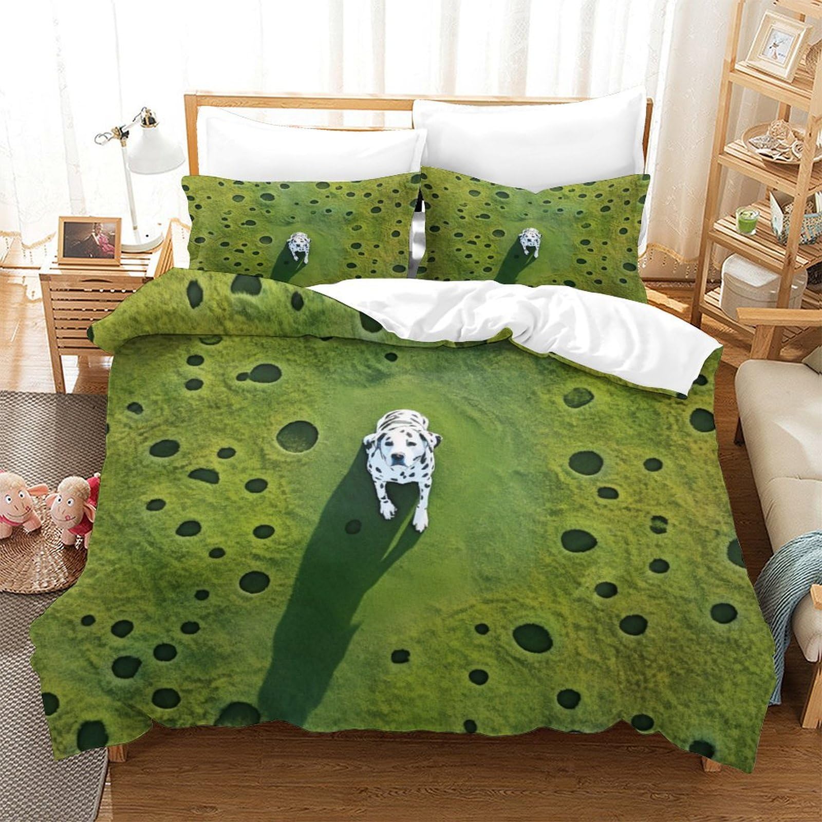 P1S9U7W5Y 3D Printed Grass Dog Duvet Cover Set 3pcs Microfiber Meadow Bedding Set Double