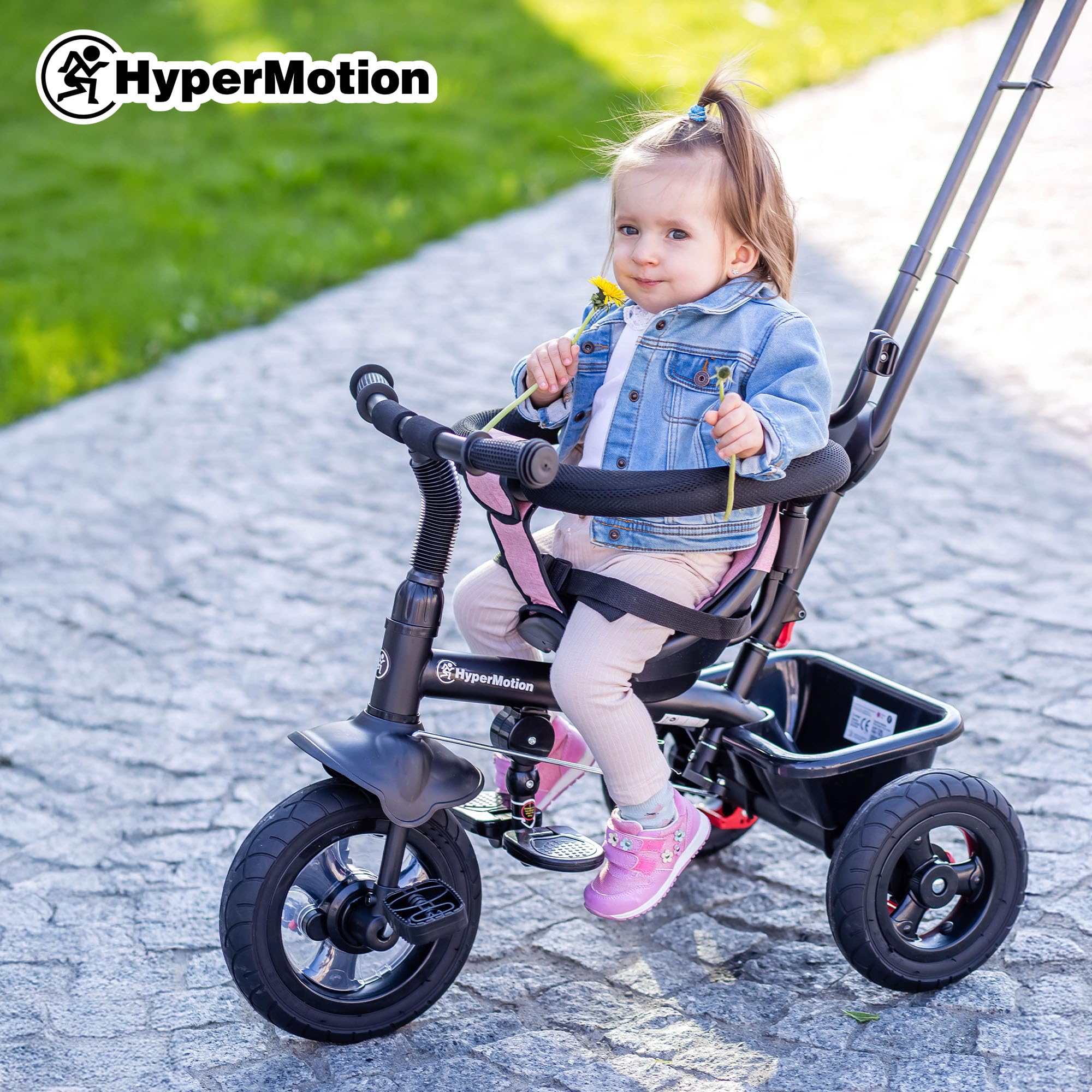 HyperMotion Rowerek Trójkołowy dla Dzieci, Rowerki dla Dzieci, 1-4 lata, Rowerek dla Maluchów, Trójkołowiec, Rączka Rodzica, Pierwszy Rower, Różowy