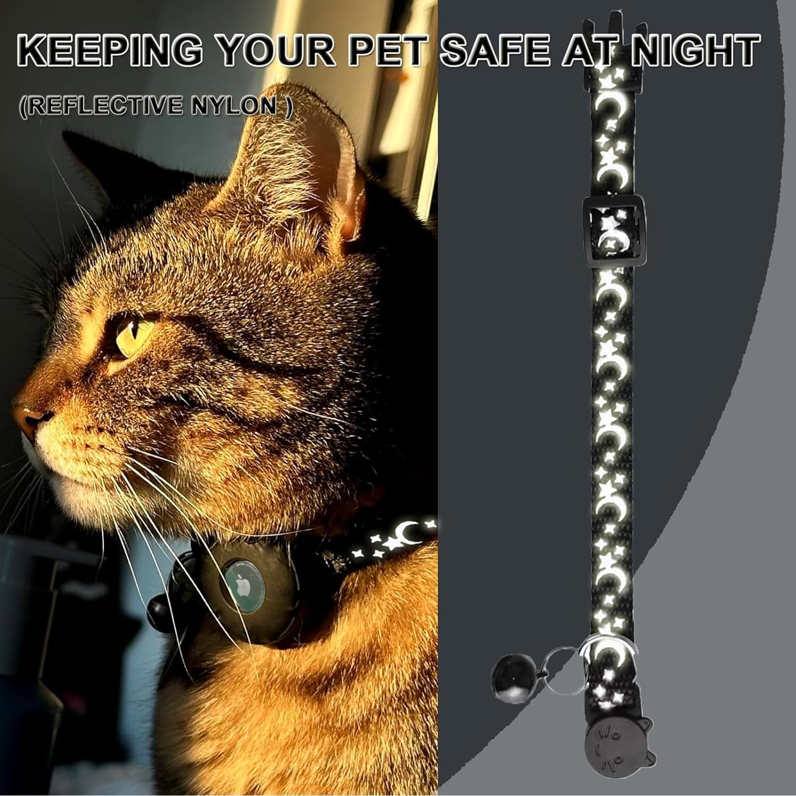 8PCS Airtag Collare Gatto Riflettenti,Collari per Gatti Antistrozzo con Campanellino,Regolabile 20-34 cm,Sicuro,Nylon, Accessori Animali Domestic (star)
