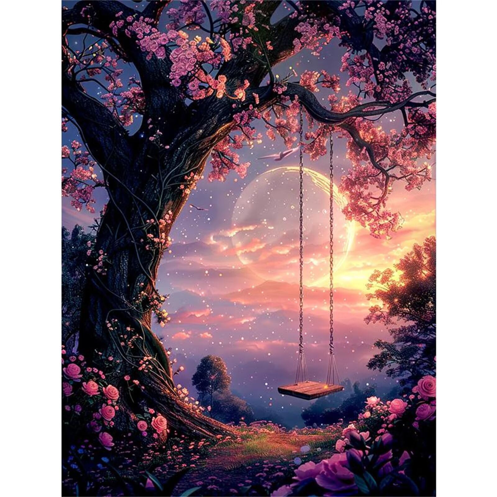 Puzzle 1200 elementów, puzzle dla dorosłych, wymagająca łamigłówka, gra edukacyjna dla całej rodziny, dekoracja, prezenty - fantazyjne drzewko na huśtawce