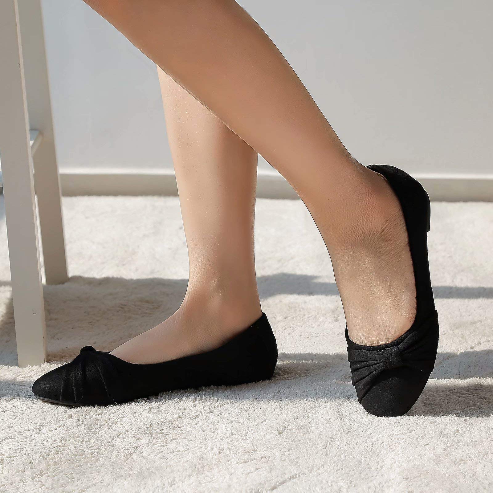 MaxMuxun Damen Geschlossene Ballerinas Schleife Mokassin