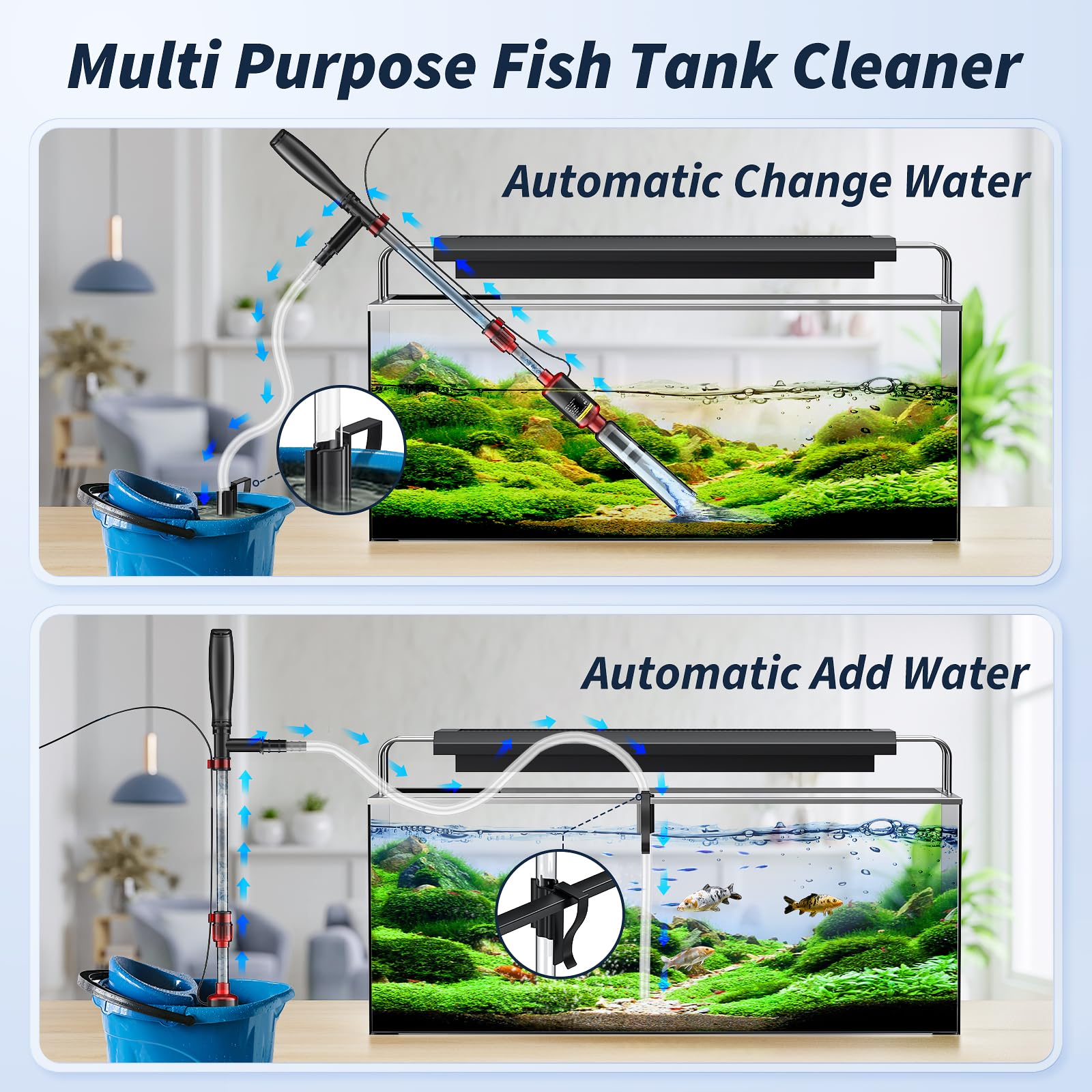 Mildhug Nettoyeur de gravier électrique pour aquarium - Outils de nettoyage électriques pour aquarium - Débit d'eau réglable