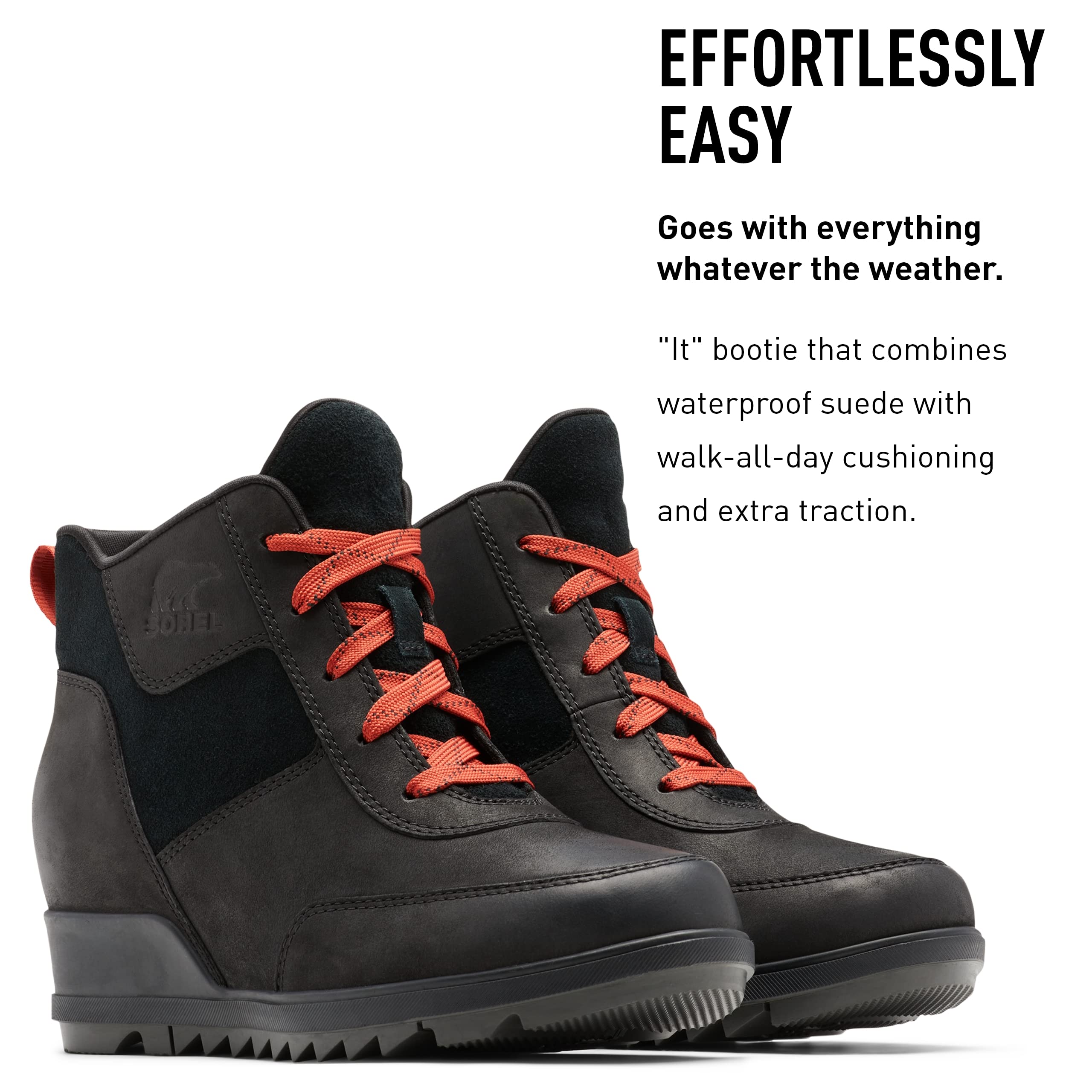 Size 5/5 Sorel Women's Evie Sport Lace Bootie — Waterproof Suede & Leather — Wedge Ankle Sneaker — Booties