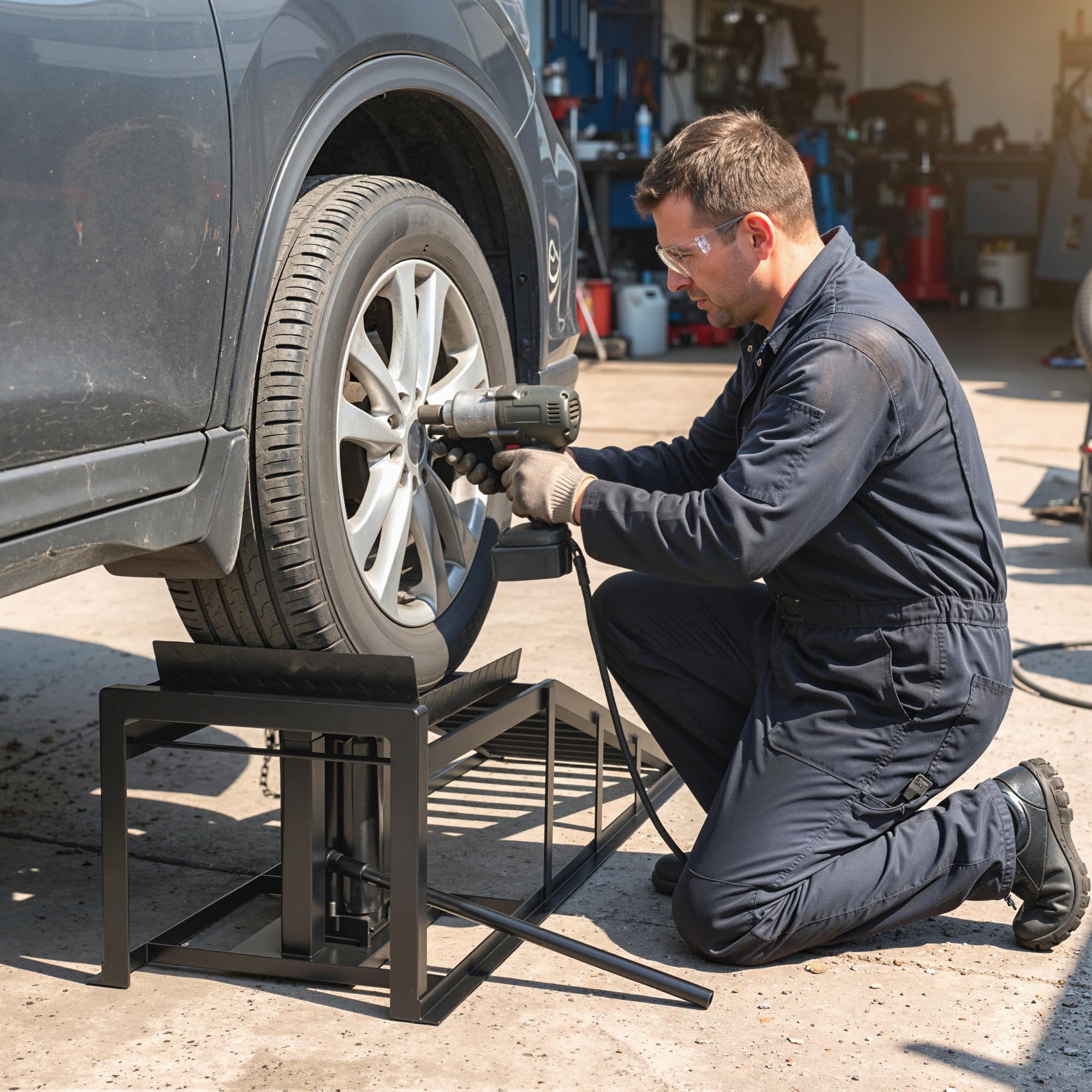 HOMCOM Set 2 Rampe Sollevamento Auto Portata 3 T Altezza 23-32.5 cm Nero | Rampe per Auto, Altezza Regolabile, Pneumatici fino a 23 cm, Sollevatori per Cambio Olio, Garage e Officina