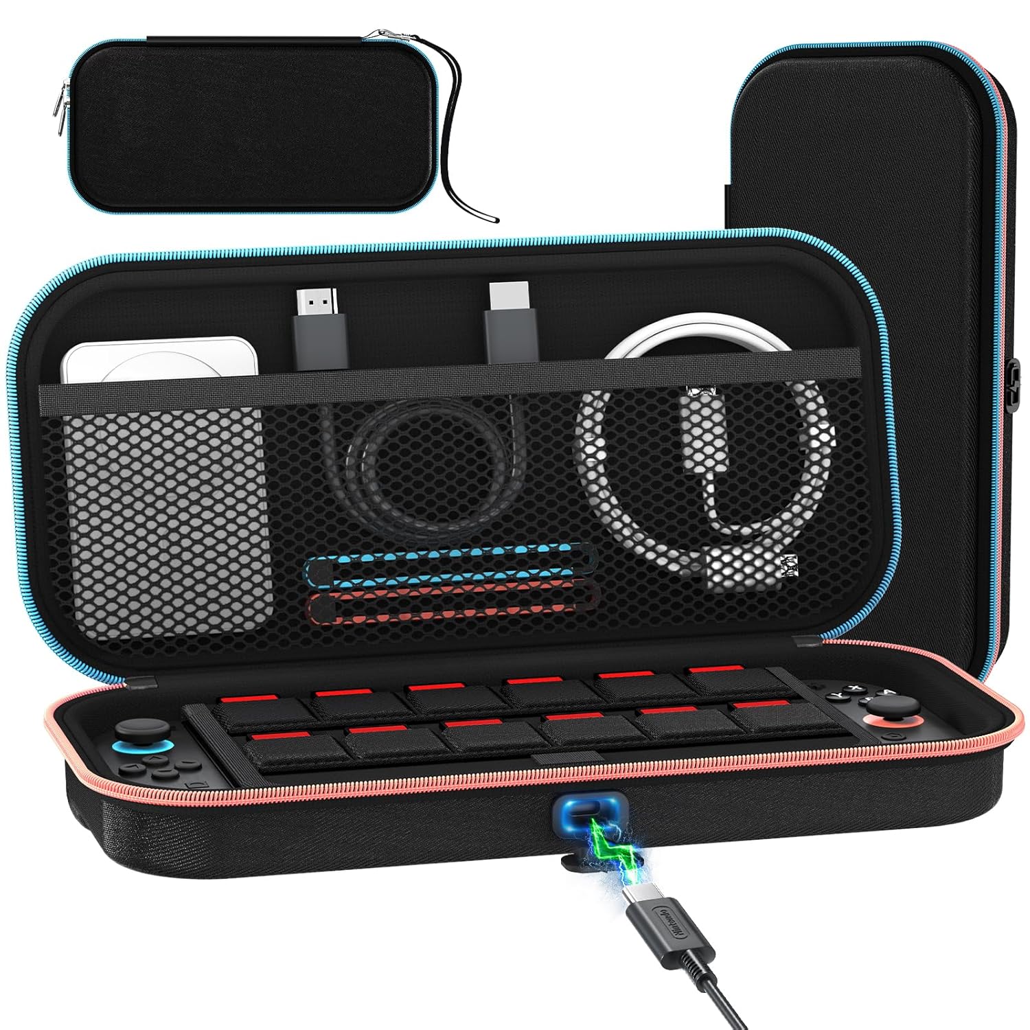 ivoler [Charge inside Carrying Case for Nintendo Switch 2 Console 2025, Travel Case with Charging Cable Port, Holds 12 Game Cards Cartridge for Switch 2 Accessories– Black