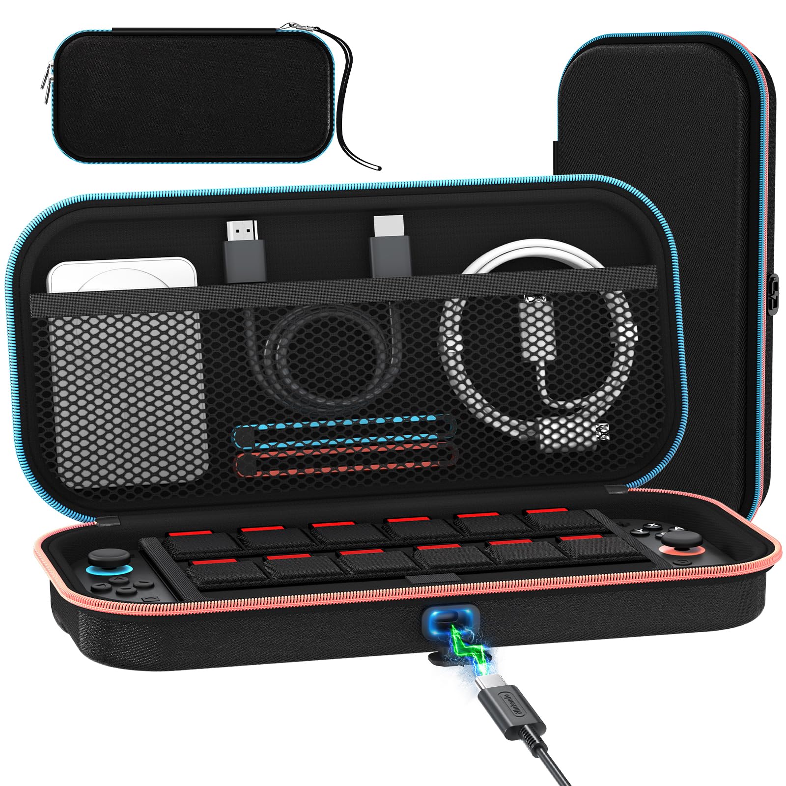 ivoler [Charging Cable Port] Carrying Case for Nintendo Switch 2 Console 2025, Travel Case with Charging Cable Port, Holds 12 Game Card Storage - Black