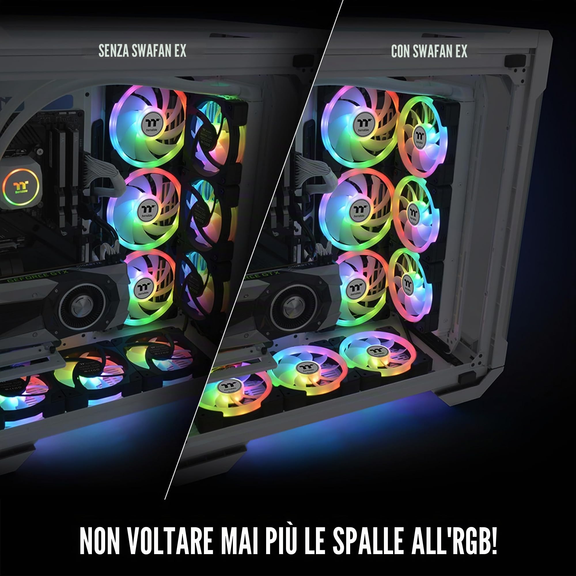 Thermaltake SWAFAN EX 14 ARGB - Ventola di raffreddamento per PC, 3 ventole, 500~2000 giri/min, connessione magnetica, lame reversibili, sincronizzazione con software MB RGB, CL-F168-PL14SW-A, nero