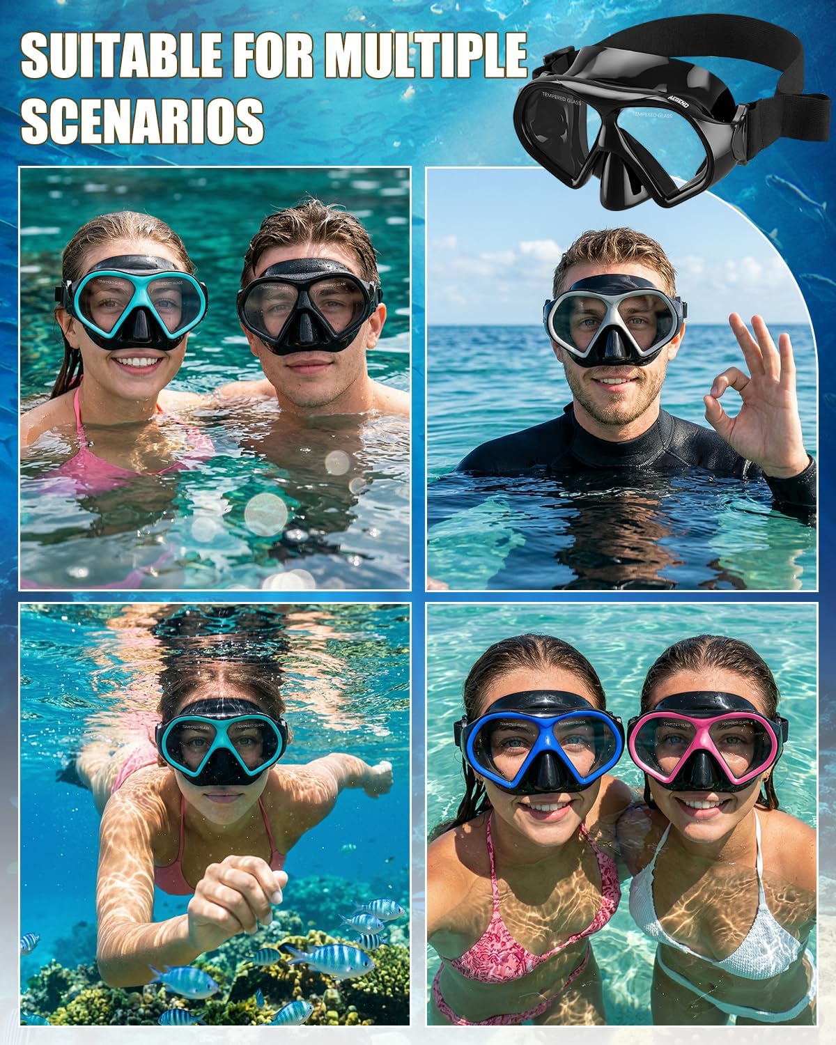 Aegend Diving Mask for Adult Youth - Professional Snorkel Mask Anti-Fog Anti-Leaking Goggles for Snorkeling, Diving, Swimming & Scuba Diving