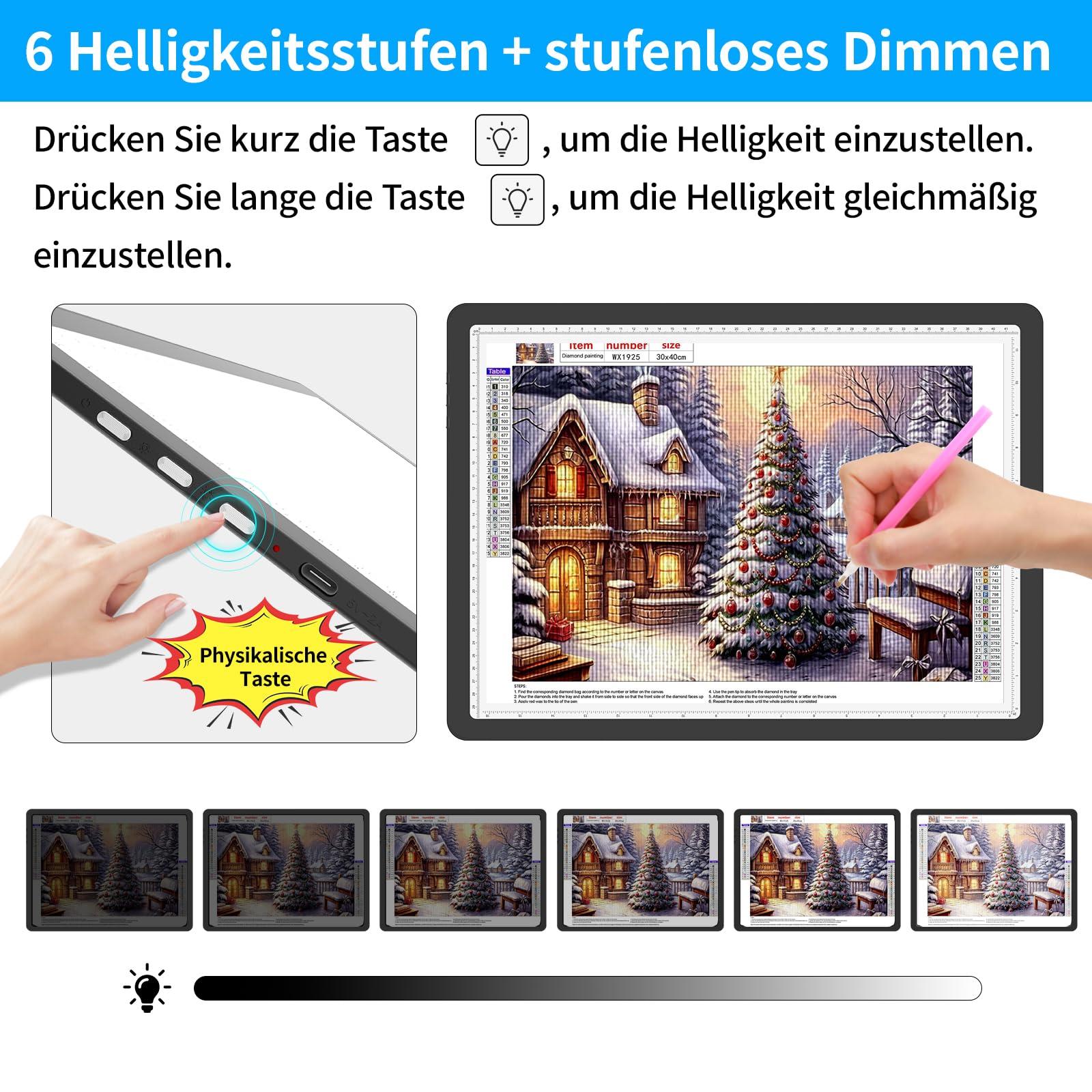 TOHETO A3 Leuchttisch für Diamantmalerei, Wiederaufladbares Ultraheller Leuchtkasten zum Zeichnen, Aufladbar LED Licht Pad zum Nachzeichnen, Kabelloses Lichtplatte Lichttafel zum Skizzieren (Schwarz)