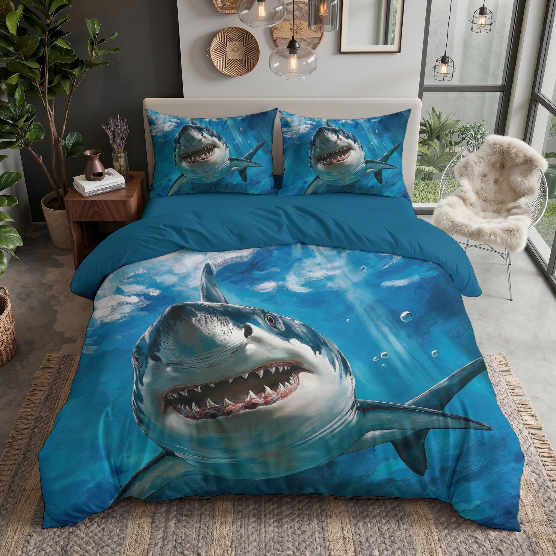 Parure de lit animaux marins avec housse de couette 200x200cm et taies