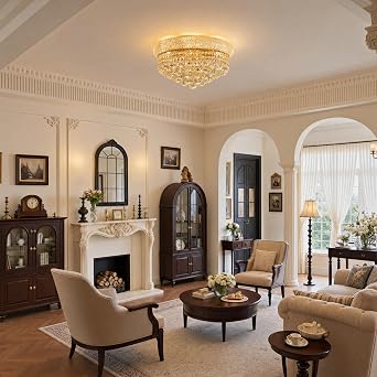 Luxury Gold Crystal Chandelier 5 Light Ceiling Light D42cm Gold Plating Vintage Design Dimmable - Ideal for Living Room Dining Room Entrance Hall Hallway and Bedroom [Energy Class F]