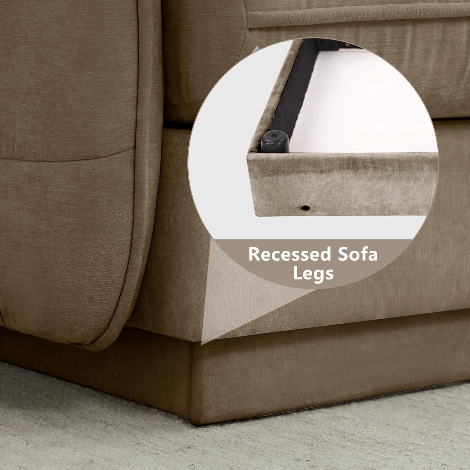 137" Chenille Cloud Sectional Couch with Ottoman, 4-Seater Modular Sectional Sofa with Round Pillows & Base Frame Legs, Deep Seat, L Shape Comfy Sofa Couches for Living Room (Light Coffee)