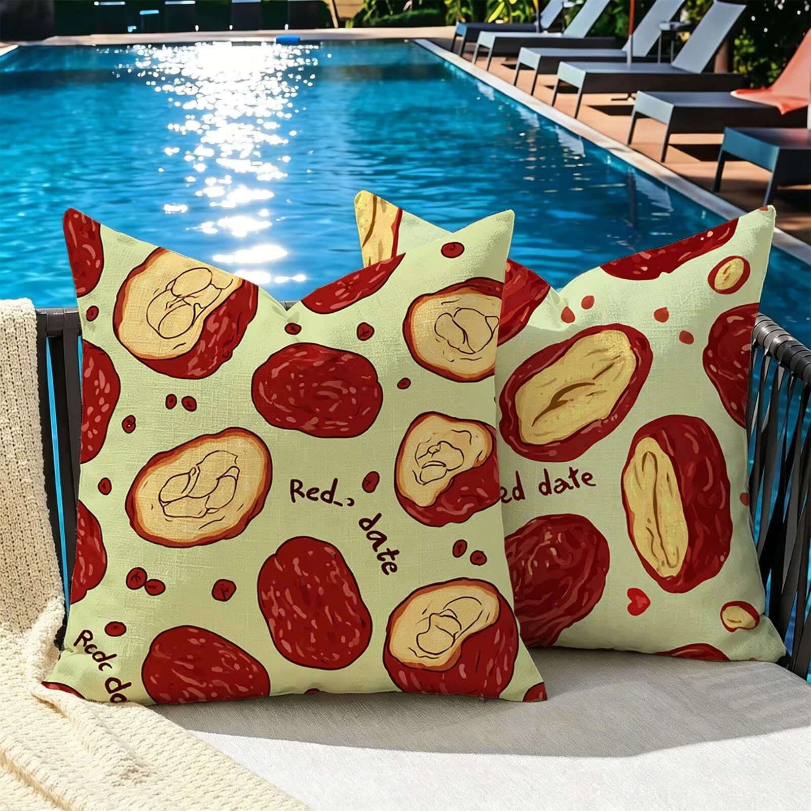 Kissenbezug 65x65cm Outdoor Kissen 2er Set Rot Karikatur Samt Dekokissen
