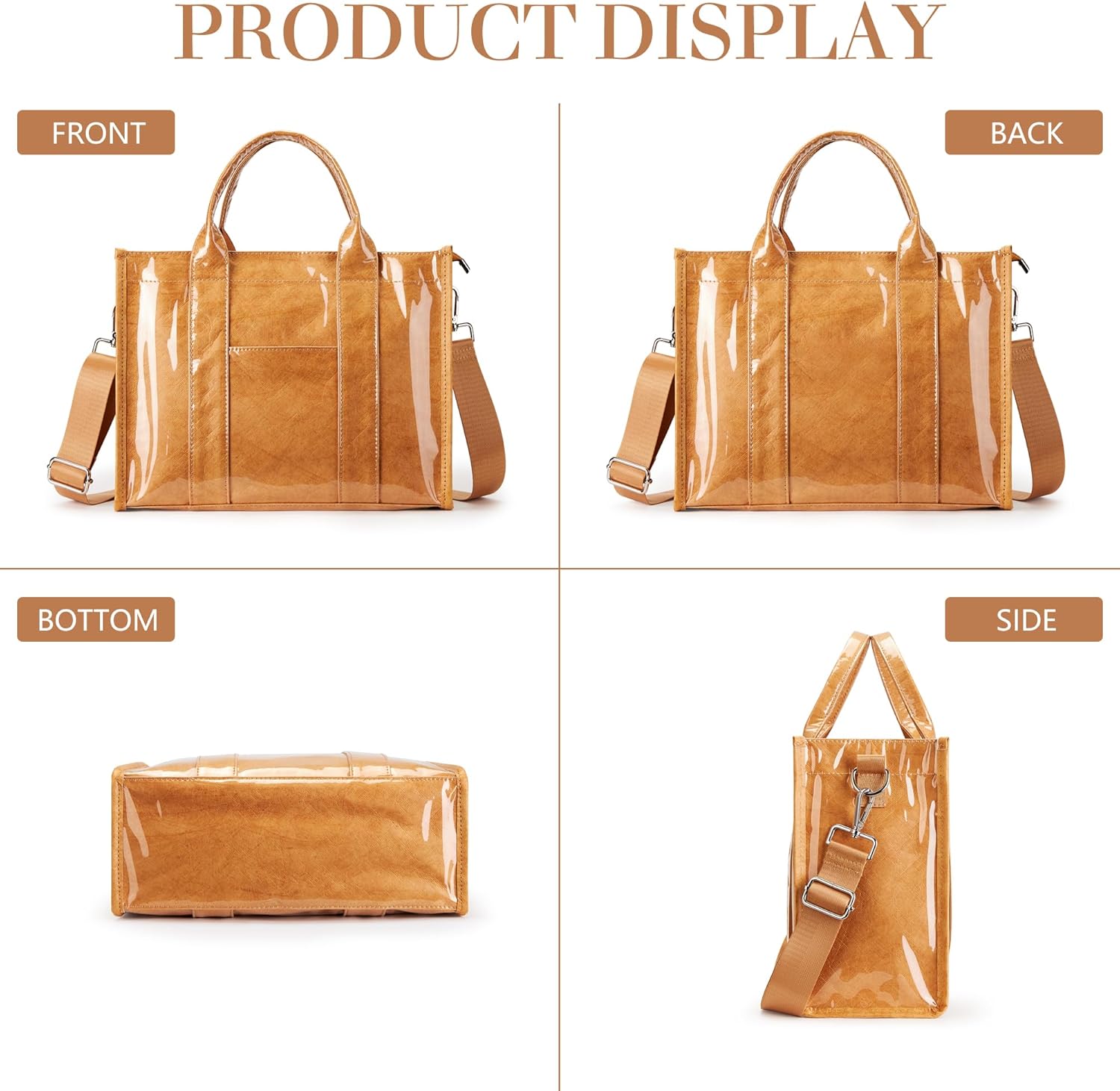 PVC Tote Bag Women Kraft Paper Large Purse Zipper Shoulder Crossbody Bag Travel Wor... - Image 7