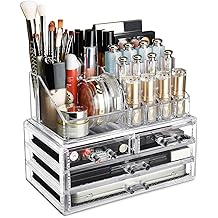 Ikee Design Acrylic Makeup Organizer with 4 Drawers and Removable Top Lipstick Holders, Ideal for Make-up or Accessories,Enhance Your Vanity or Bathroom with Clear Design for Quick Visibility