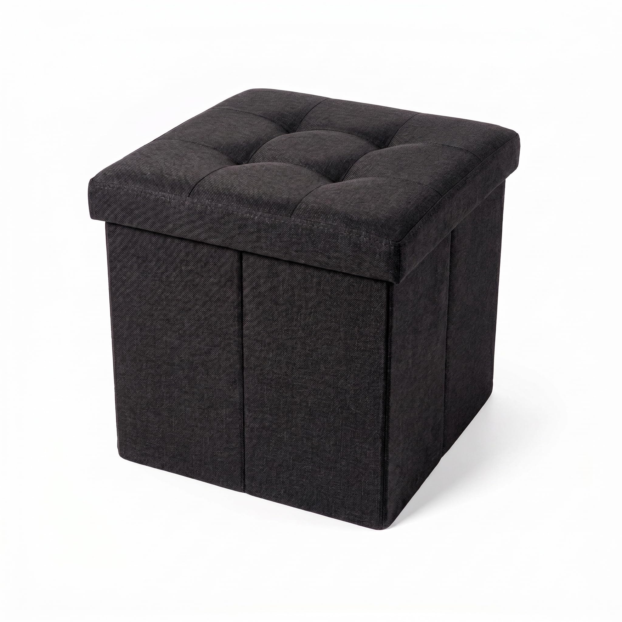 INTRECCI Pouf Salvaspazio in Tessuto – Panca Imbottita Versatile e Facile da Pulire – Contenitore 38x38x38 cm - Design Moderno e Compatto, Facile da Montare – Colore: Nero