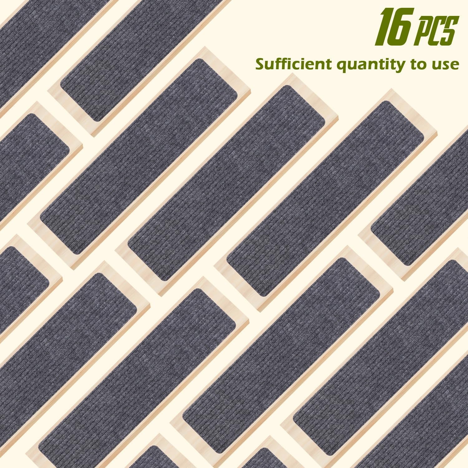 Stair Treads Non-Slip 16 Pack 8"x30" - Carpet Stair Runner for Indoor Wooden Steps with TPE Backing & Anti-Skid Surface, Reusable Adhesive Safety Rug for Kids/Elder/Pet-Friendly - Grey
