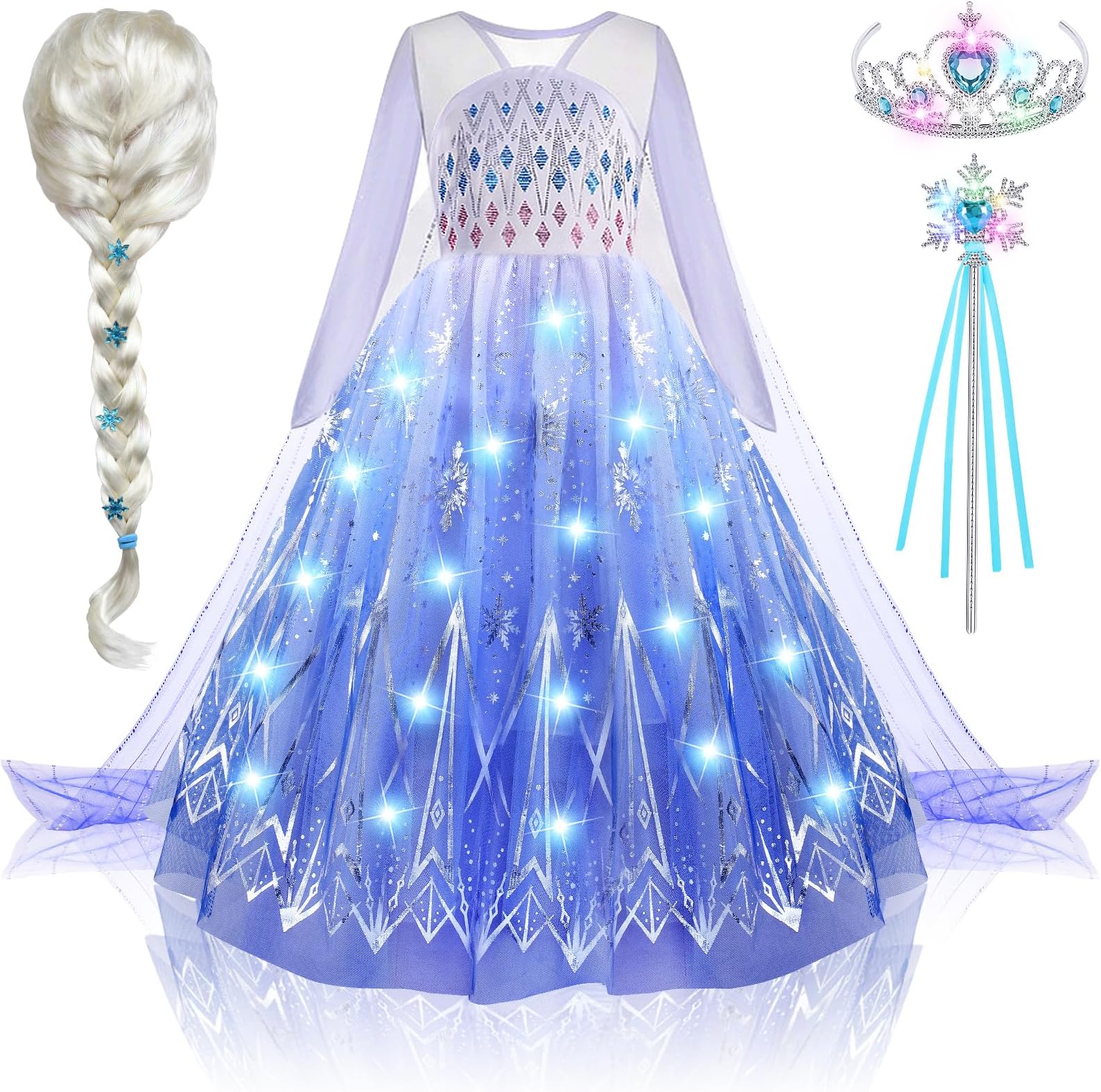 Latocos Light Up Princess Costume for Girls Kids Princess Dress Up Cloths for Little Girls Birthday Halloween Cosplay