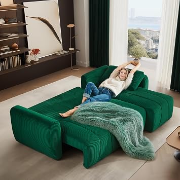 105Sleeper Sofa Sectional Couches for Living Room L Shaped Couch with Pull Out Bed Corduroy Couch with Storage Dark Green, Style A