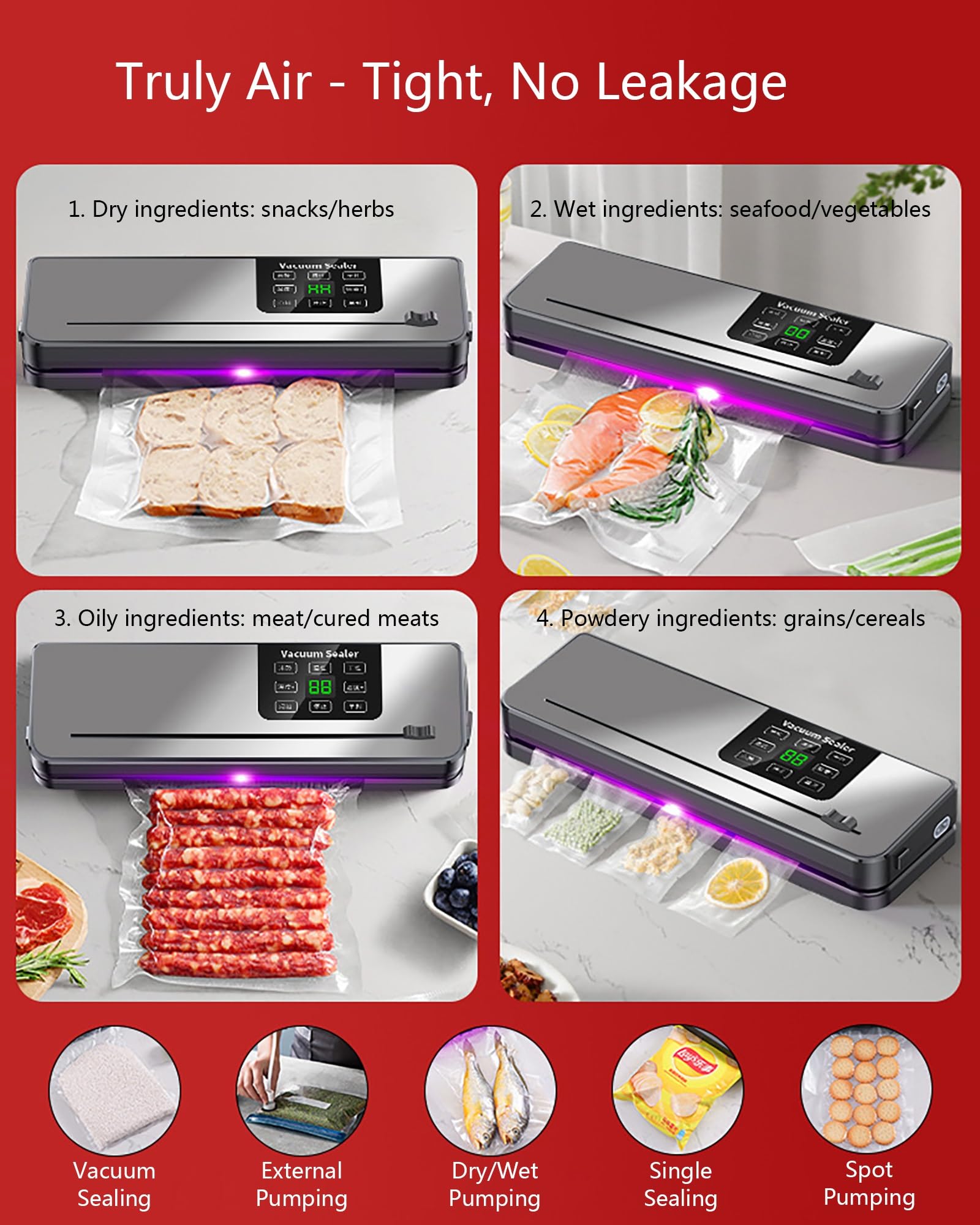 Selladora al Vacío Automática Avanzada con Función de Corte, Sistema De Conservación De Alimentos, Prolonga La Vida Útil de La Carne y Las Verduras, Diseño Compacto(A)