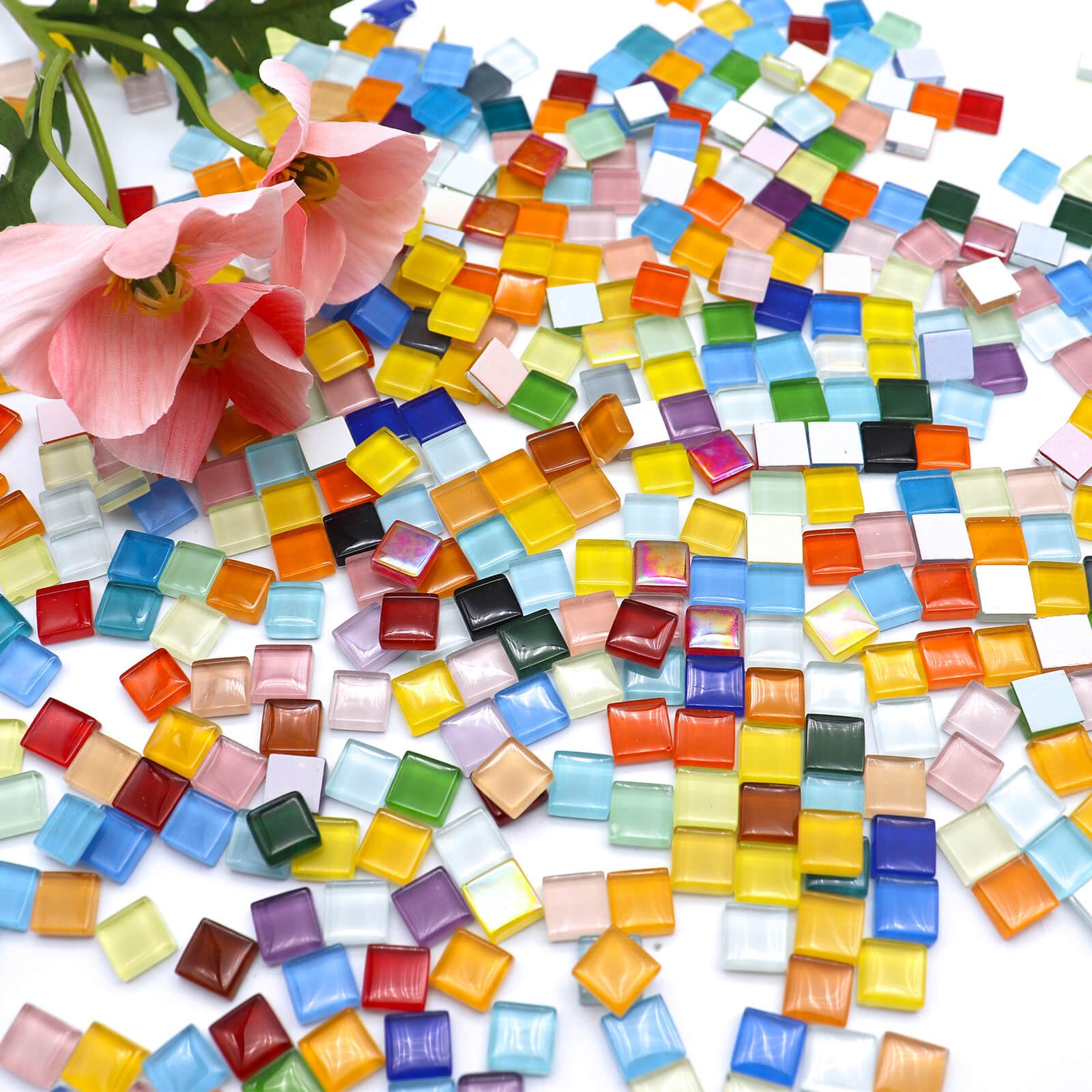 LITMIND 600Pcs / 1.1LB Mixed Colors Mosaic Tiles - 0.4 inch Square Crystal Glass Mosaic, Ideal for Stained Glass Art, Handmade Craft, and Home Decor