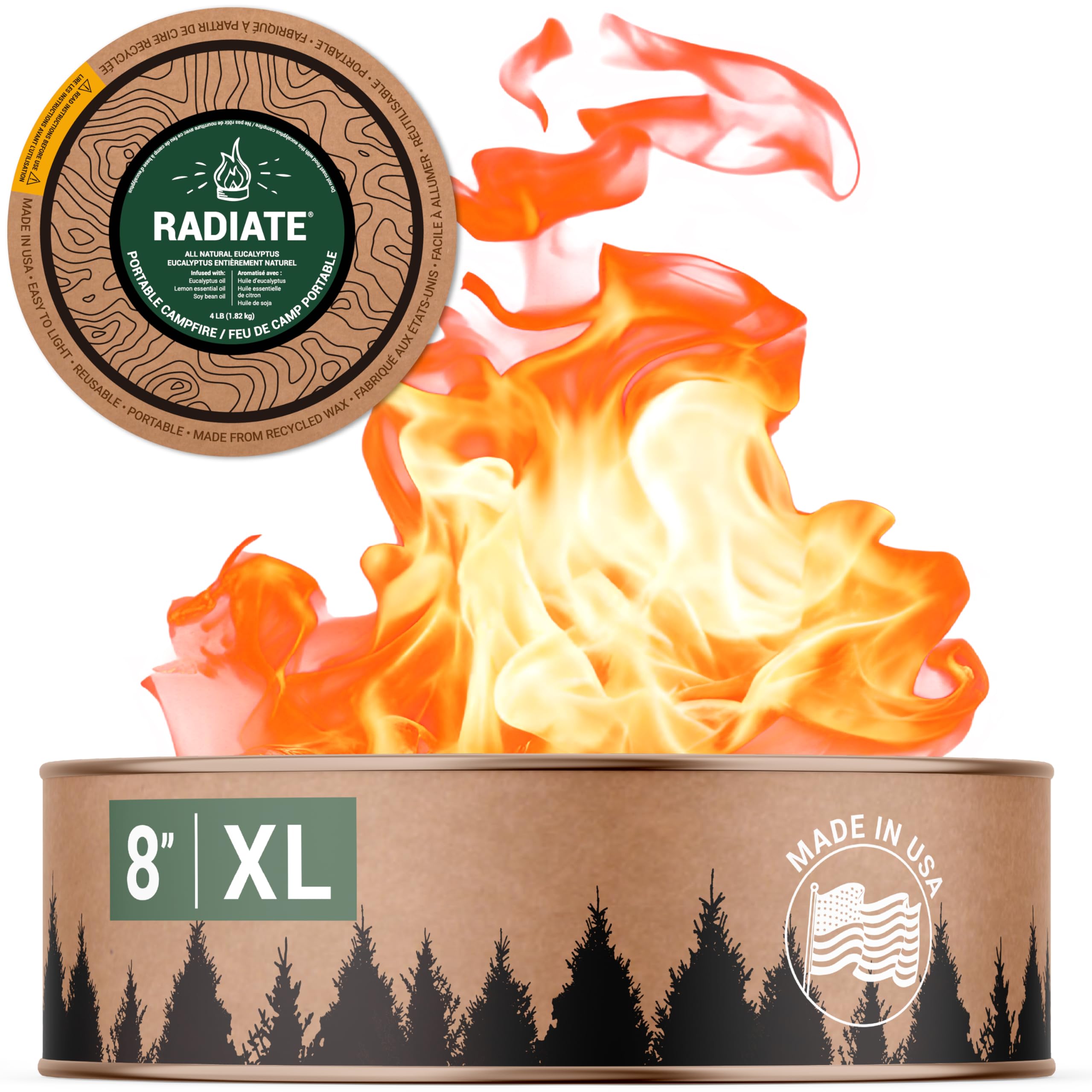 Radiate XL Portable Campfire As Seen On Shark Tank - Made in USA - Up to 2 Hours of Burn Time - Reusable Travel Fire Pit for Camping, Beach, Patio - Portable Fire Pit (Eucalyptus Scent)