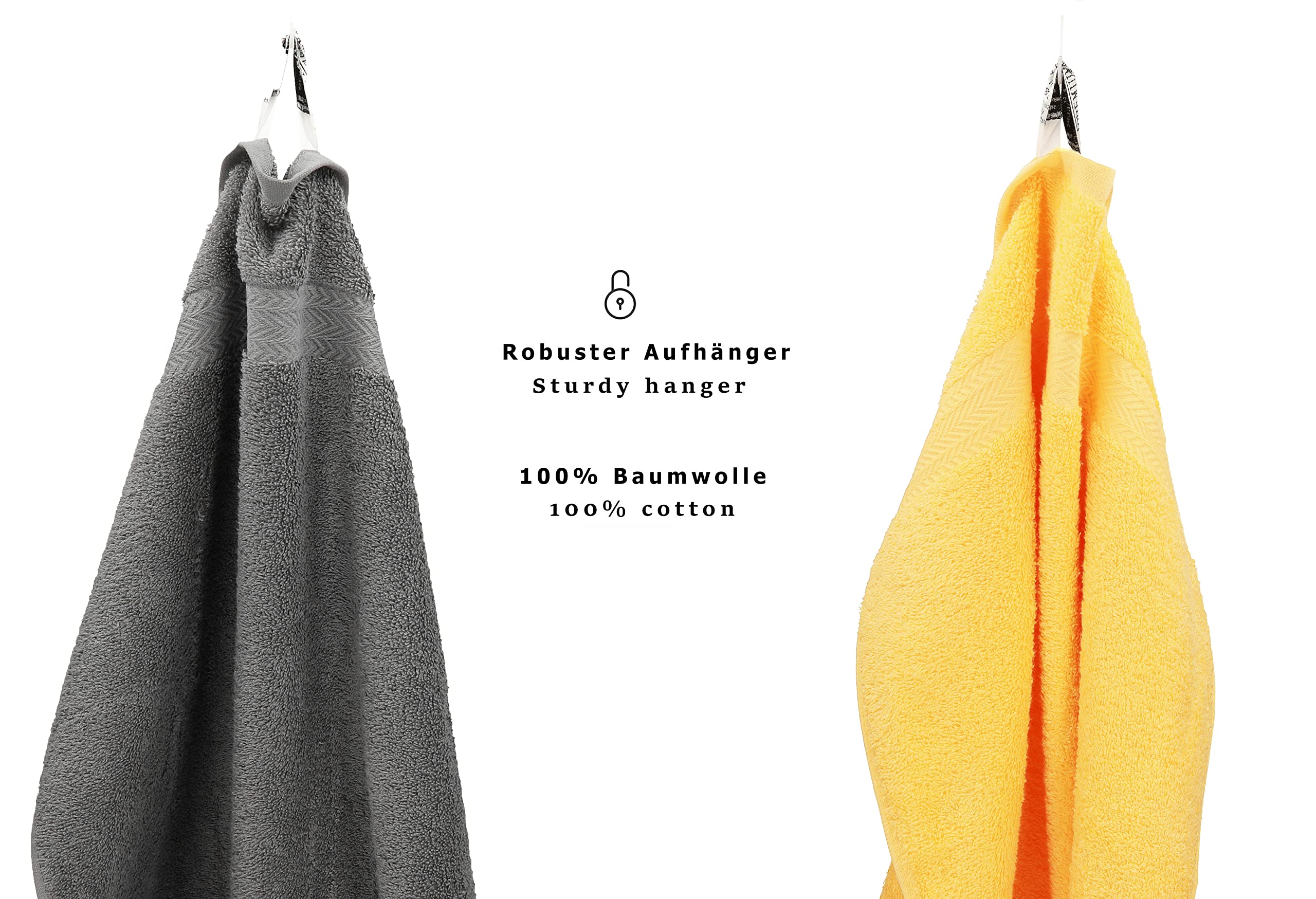 Betz Juego de Toallas de 10 Piezas 2 Toallas de baño 4 Toallas de Mano 2 Toallas para Invitados 2 Manoplas de baño 100% algodón Toalla Ducha baño Mano Premium de Color Gris Antracita y Amarillo