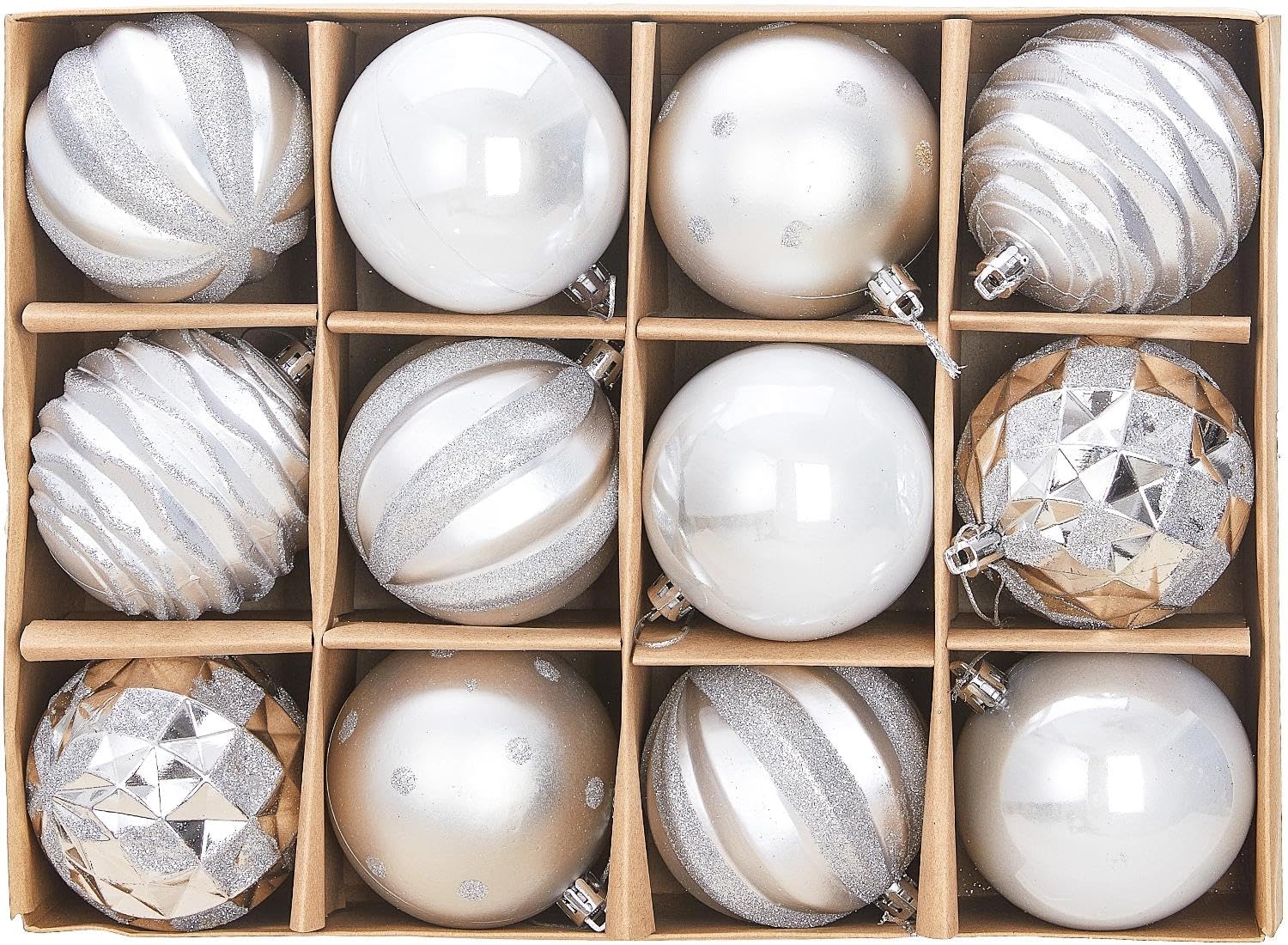 Lot de 12 boules de Noël décoratives à suspendre en plastique incassable - 80 mm - Argenté