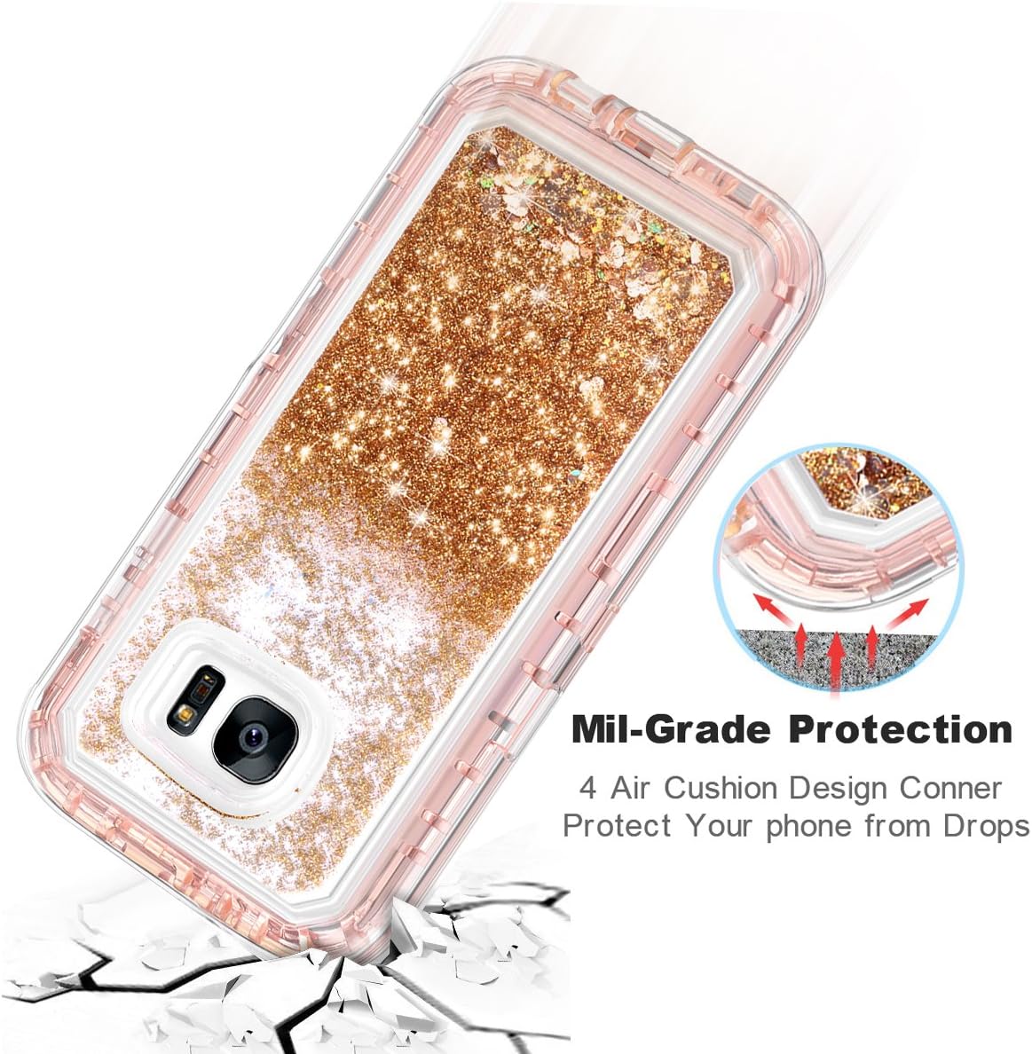 Coolden Case for Galaxy S7 Edge Case Protective Glitter Case for Women Girls Cute Bling Sparkle 3D Quicksand Heavy Duty Hard Shell Shockproof TPU Case for Samsung Galaxy S7 Edge, Light Coffee