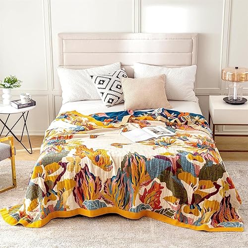 Miniatura 2 de Manta de estilo bohemiocampestreprimaveral de 100 % algodón de muselina, acolchada, muy suave, cálida y ligera, para decoración, cama, sofá, de 98 x
