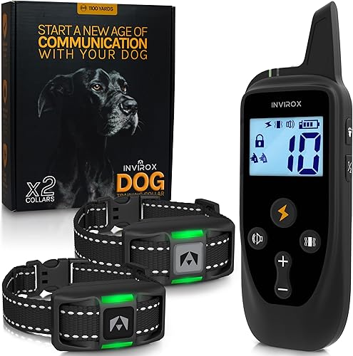 INVIROX X2 - Collar de choque para perros grandes edición 2023 Collar de entrenamiento de perros de 123 niveles rango de 1100 yardas 100 impermeable