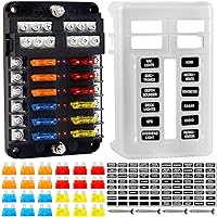 Vista 1 de Bloque de fusibles, soporte de caja de fusibles de 12 V con indicador LED, cubierta impermeable, panel Cyrico de 12 circuitos con bus negativo