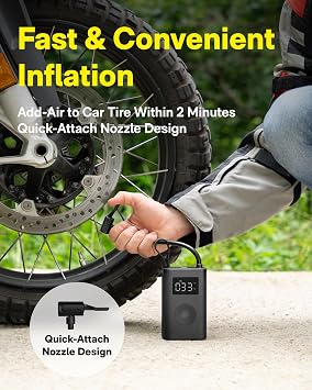 HOTO Air Pump ADV, Tire Inflator Portable Air Compressor with Digital Pressure Gauge 150PSI, Electric Tire Pump with LED Light & Auto Shut-Off Design, Fits for Car, Motorcycle, Bike, Ball