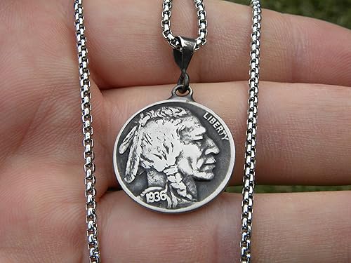 Miniatura 8 de Auténtico collar con dije de moneda de níquel indio de búfalo, bonito regalo para los fanáticos de bisontes, elige el año de 1917, 1918, 1919, 1920,