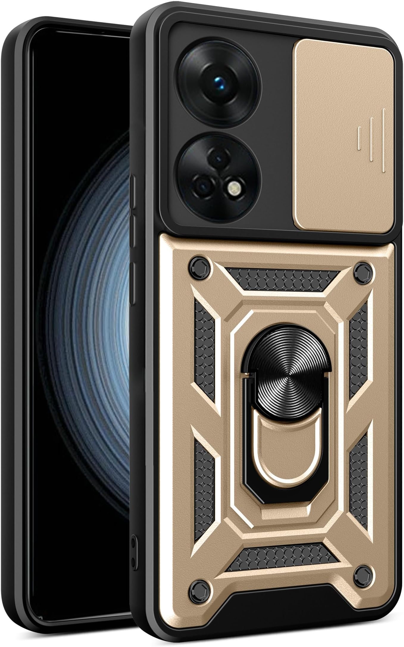 Compatible with Oppo A78 4G Bracket Shell,with Slide Camera Lens Cover Compatible with Oppo A78 4G CPH2565 Case Gold
