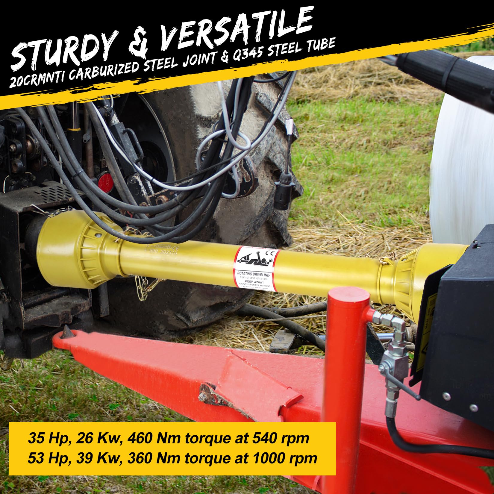 Arbre de transmission réglable pour tracteur, 1-3/8", 6 dents, avec tube télescopique, acier Q345, 540/1000 tr/min, arbre d'entraînement de tracteur pour appareils agricoles