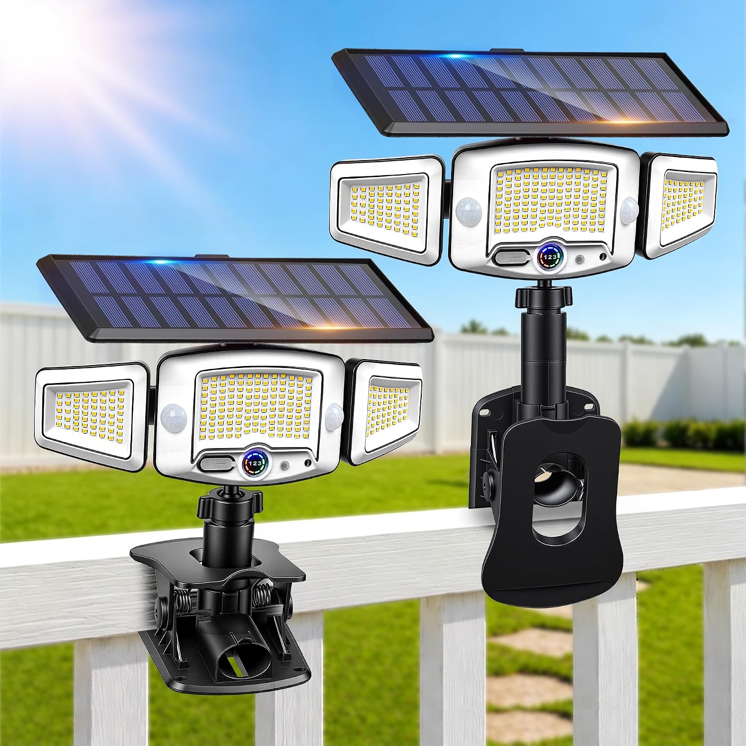 2500LM Clip on Solar Lights Outdoor, 4000mAh Motion Sensor Outdoor Lights with Dual PIR Sensors, 270° Wide Angle & Remote Control Flood Light, IP65 Waterproof Solar Security Lights for Yard 2 Pack