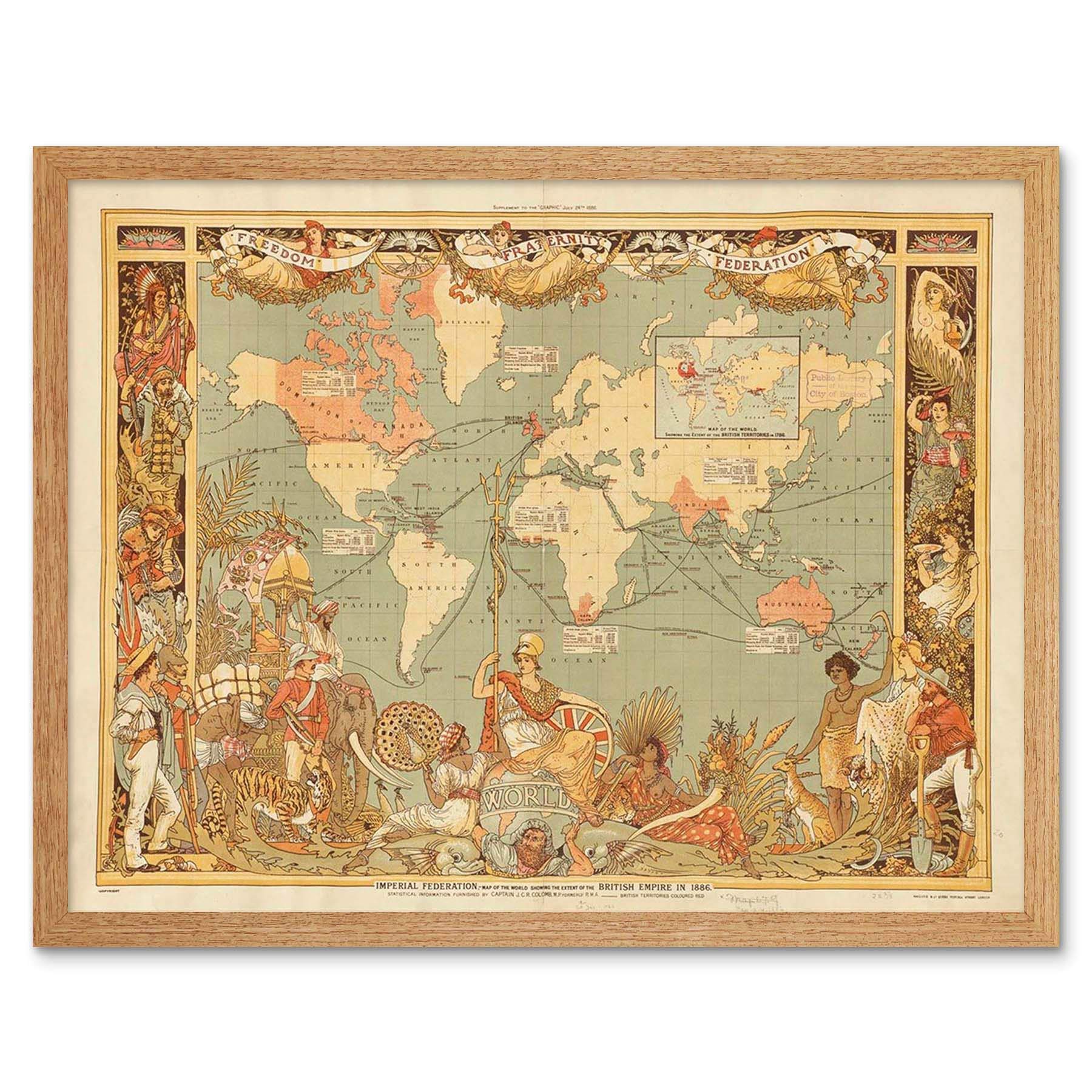 Wee Blue Coo Maps British Empire 1886 Imperial Illustrated People World Art Print Framed Poster Wall Decor 12X16 Inch