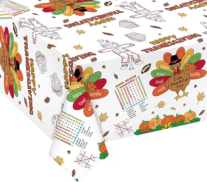 Giant Thanksgiving Coloring Table Cover Disposable, Fall Harvest Paper Coloring Tablecloth with Turkey Pumpkin for Home Crafts. Turkey