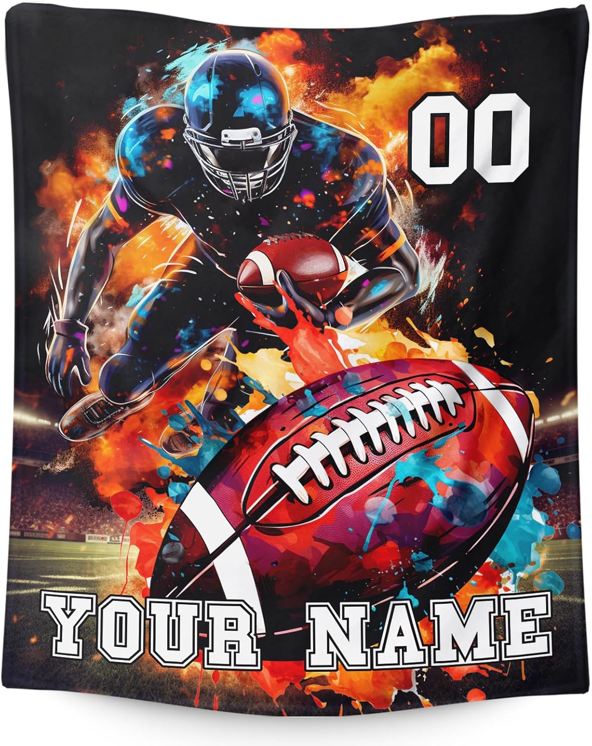 Custom Name Football Gifts - 80x60 Inches Twin Size Footballs Blanket for Bedding, Living Room Decor - Black Cozy Flannel Blankets and Throws Gift for Adults Men, Decorations for All Seasons