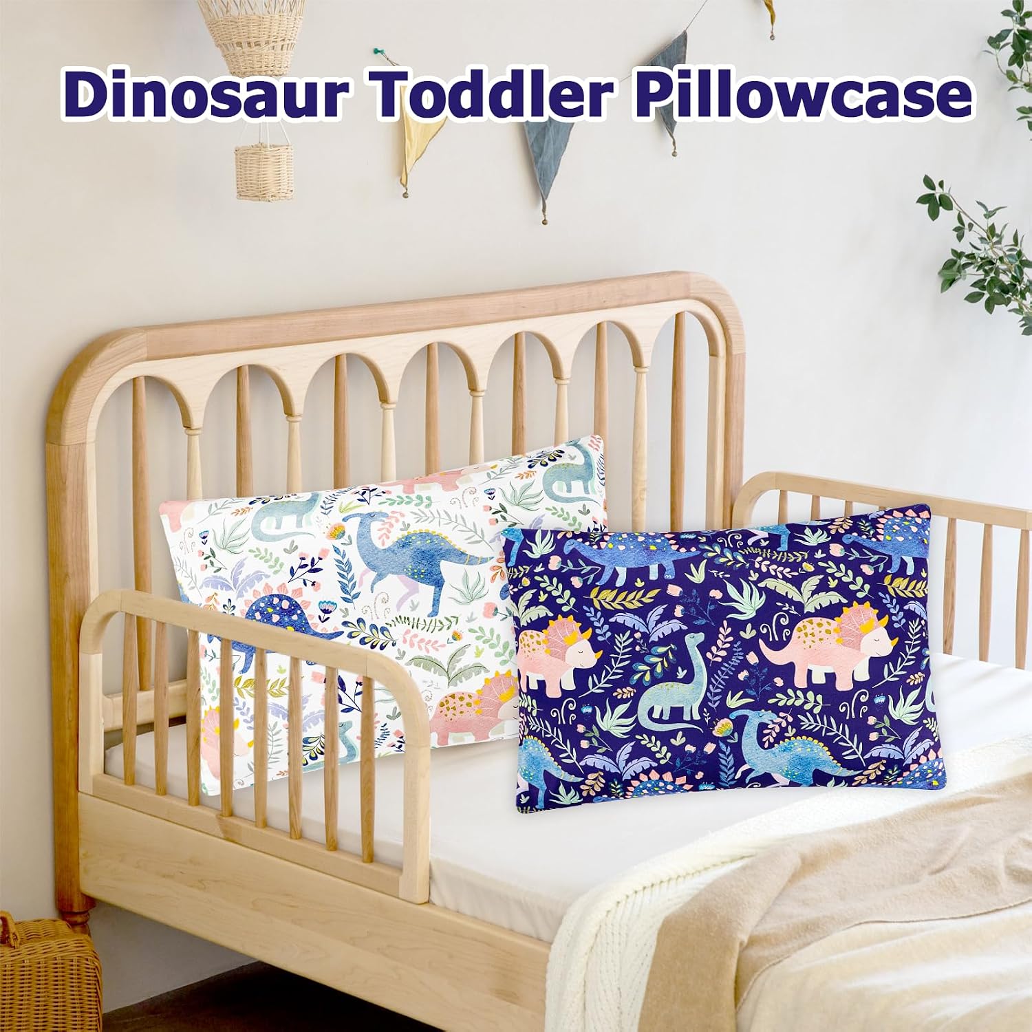 Pea Pod Toddler Pillowcases Set of 2 13 x 18 inches Dinosaur Travel Pillowcases for Kids with Evenlop Closure, Ultra Soft & Breathable Pillowslip Case for Girls and Boys