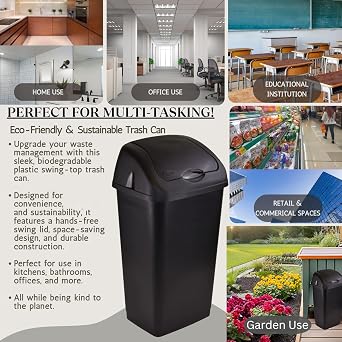 Easy Shopping® 2 x 60 Litres Heavy Duty Premium Plastic BLACK Swing Bin for Home Garden and Kitchen Rubbish Waste Dustbin