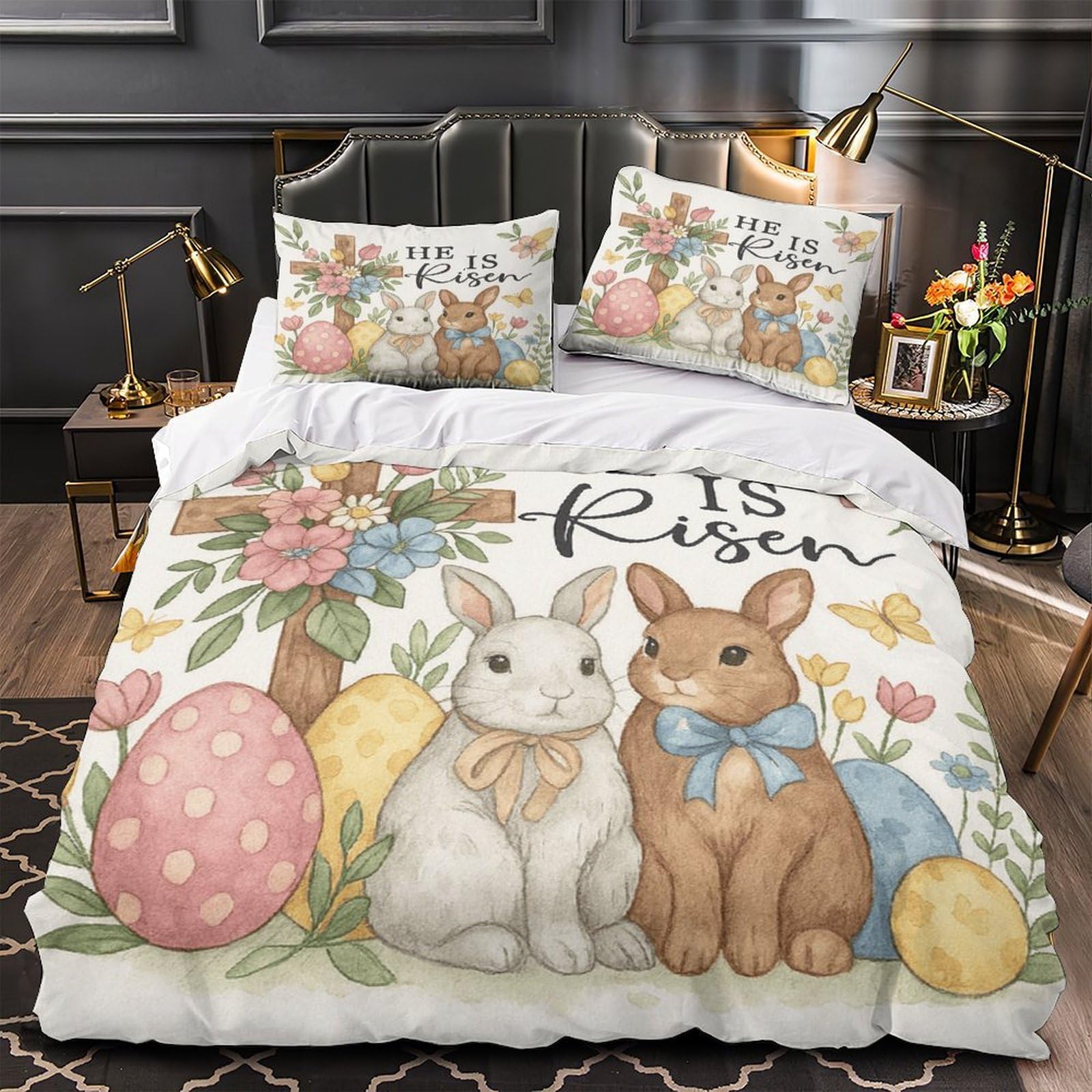 Housse de couette Lapin de Pâques anti-acarien microfibre douce pour homme lit single