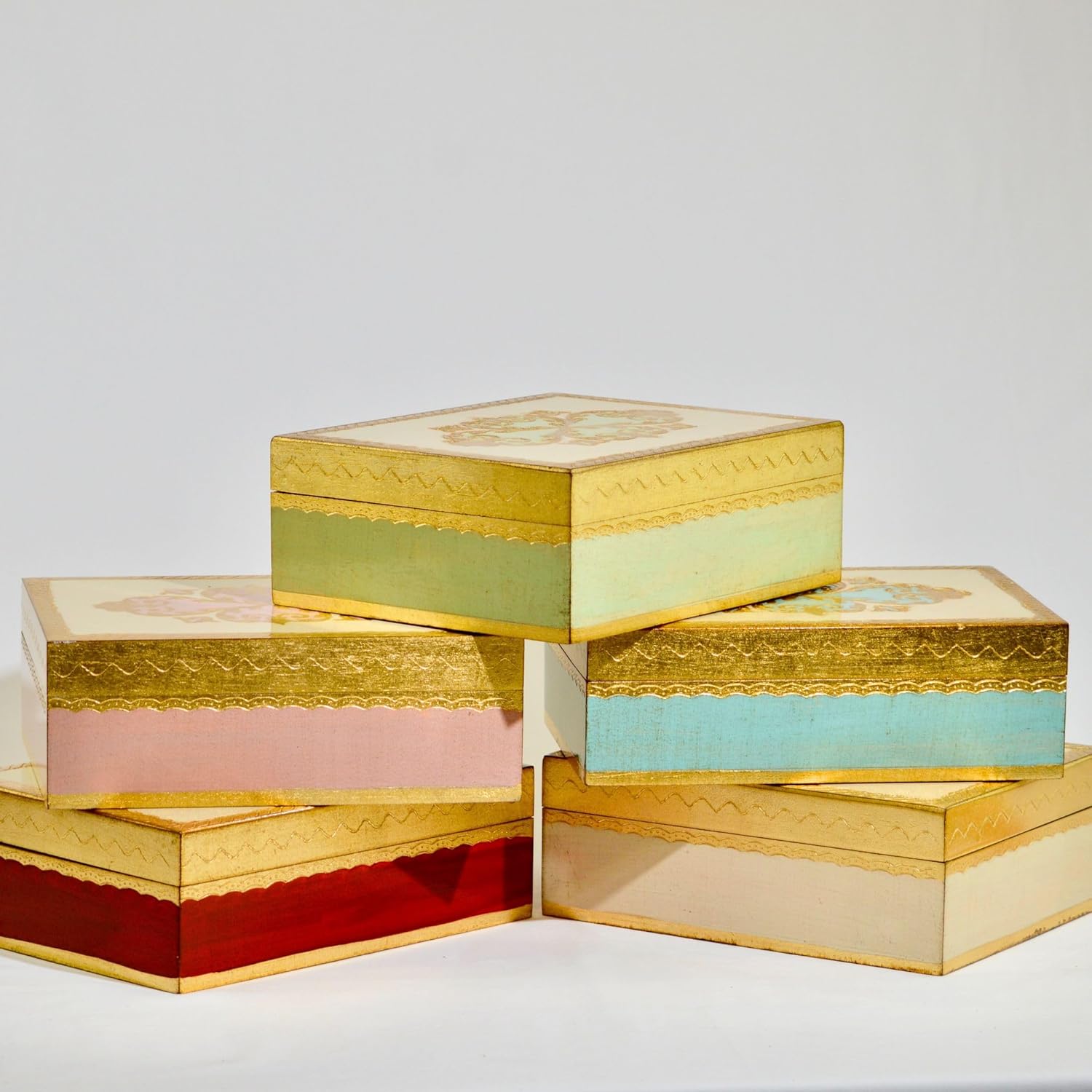 Small, Hand-Painted, Florentine Wooden Jewelry Box, 8x10, for Keepsake Storage, Birthday, Anniversary, Wedding, Holiday Gifts for Women, Handmade by Artisans in Italy. (Red)