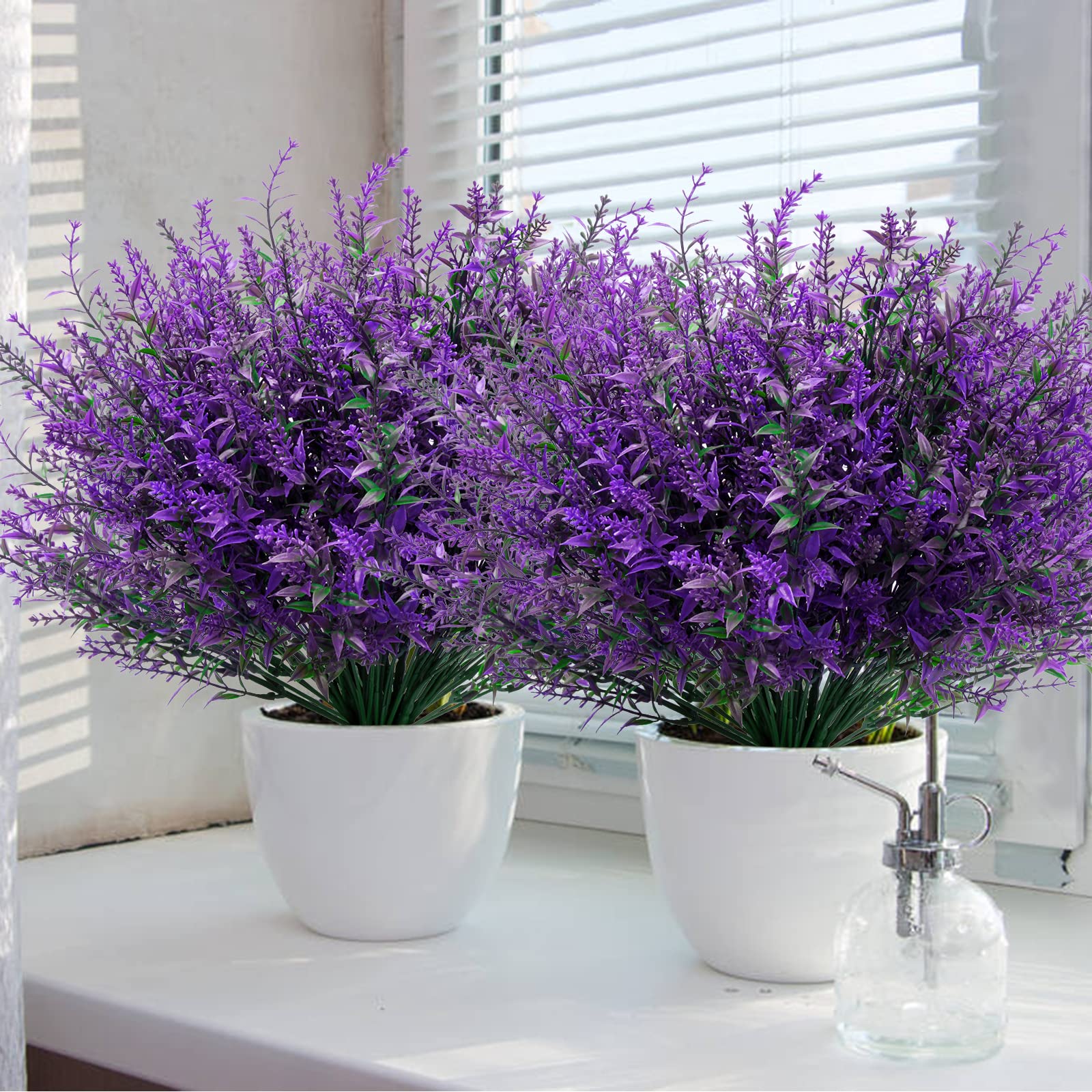 Fiori Artificiali, 12 Mazzi di Fiori di Lavanda Artificiali da Esterno, Piante da Balcone da Giardino Interno Impermeabile UV Protetto Fiori di Plastica, Viola