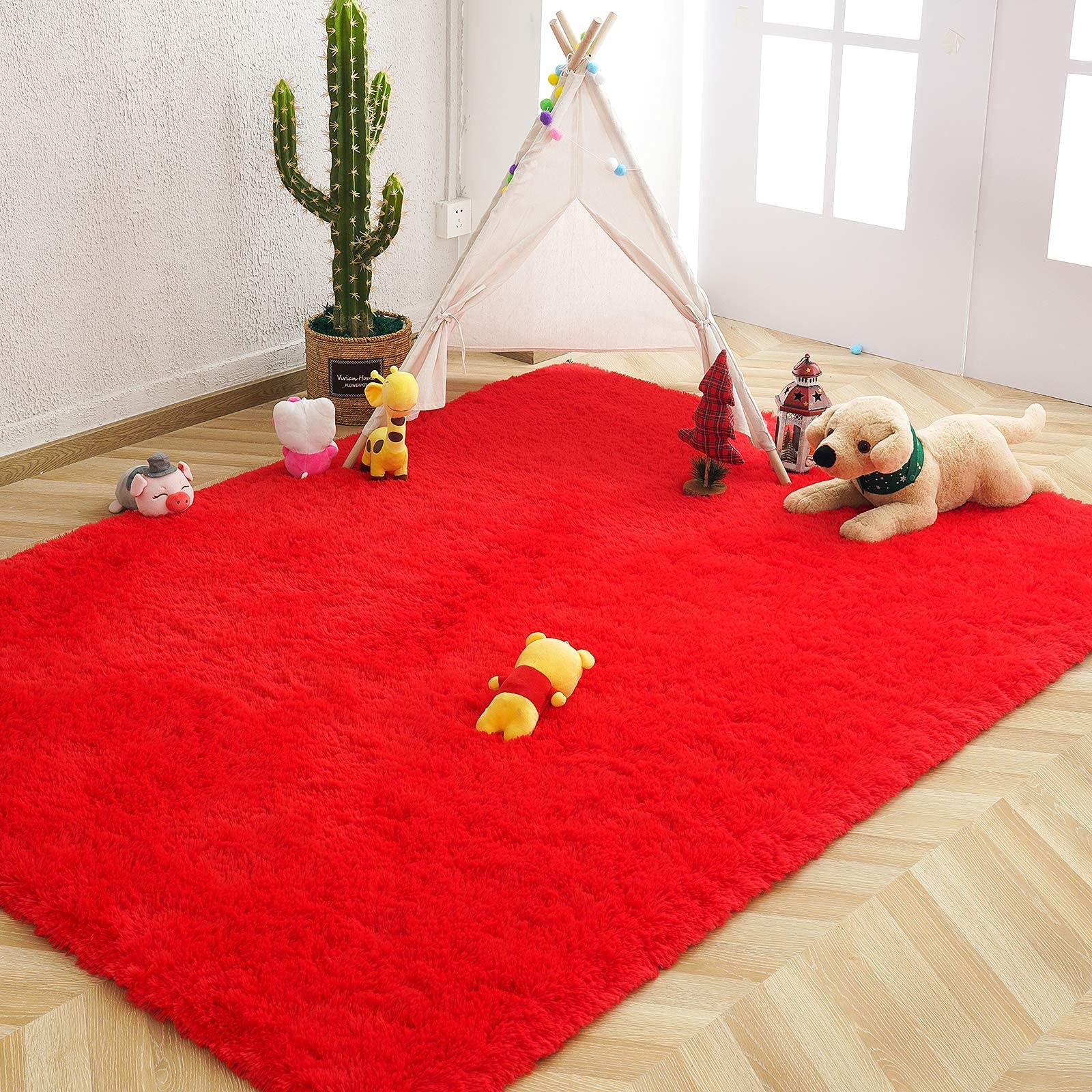 Red Area Rugs for 2026: 5 Smart Picks 2 AROGAN Fluffy Red Rugs for Bedroom Living Room, Shag Dorm Area Rug, 3x5 Ft — product photo